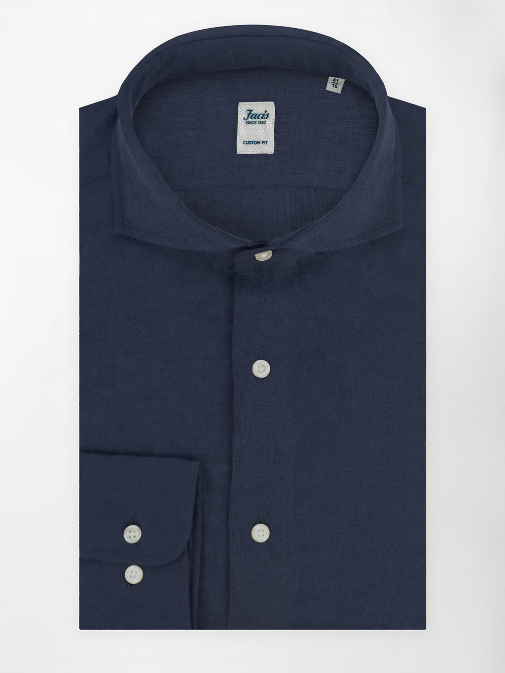 Camicia in Lino e Cotone con Collo Francese - Color Blu notte - Custom fit image 0