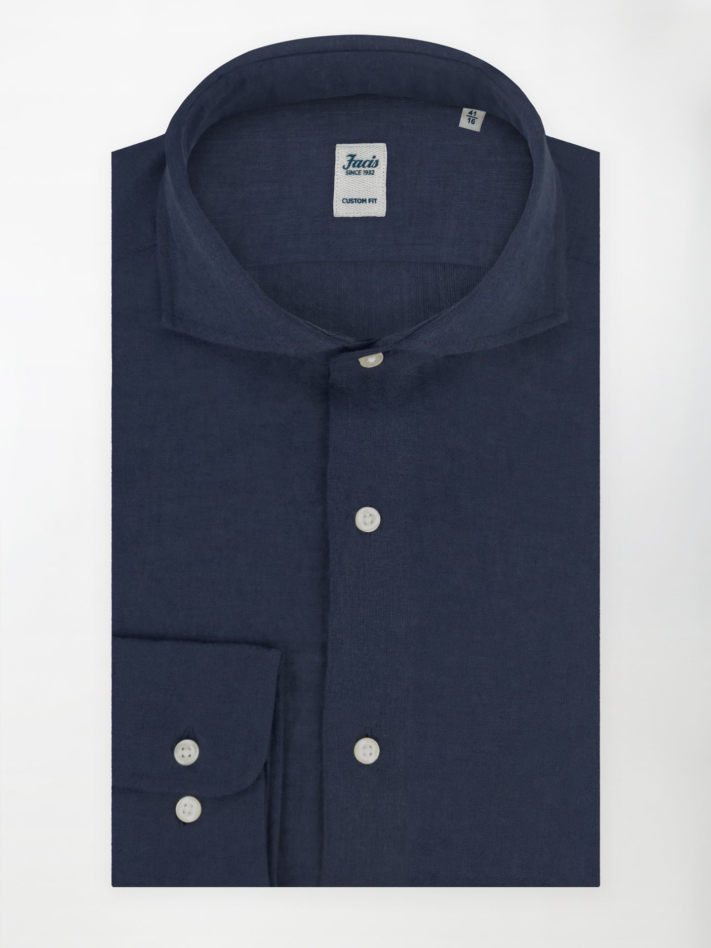 Camicia in Lino e Cotone con Collo Francese - Color Blu notte - Custom fit image 0