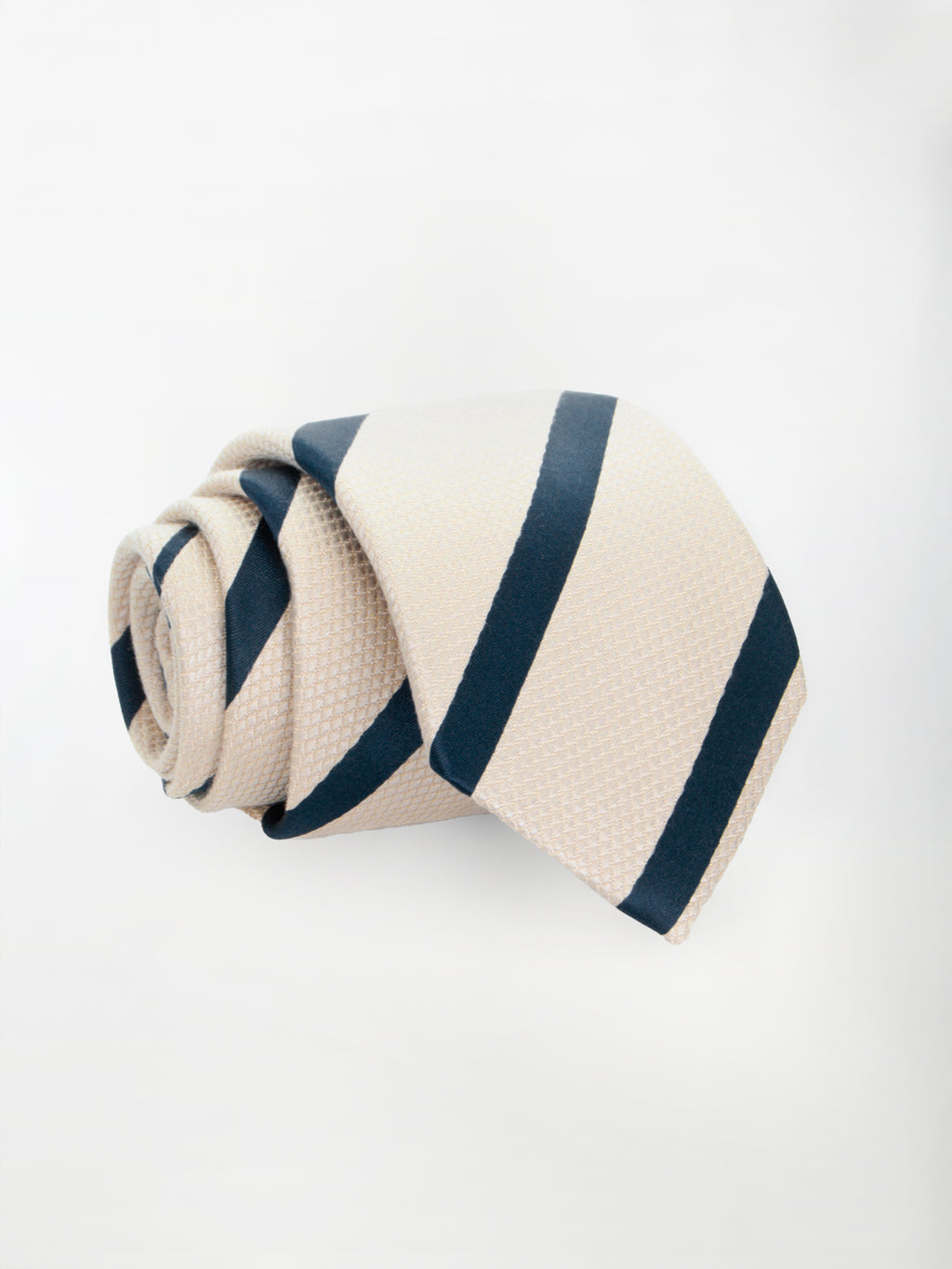 Cravatta in Seta e Cotone Trama Regimental - color Beige e Blu image 0