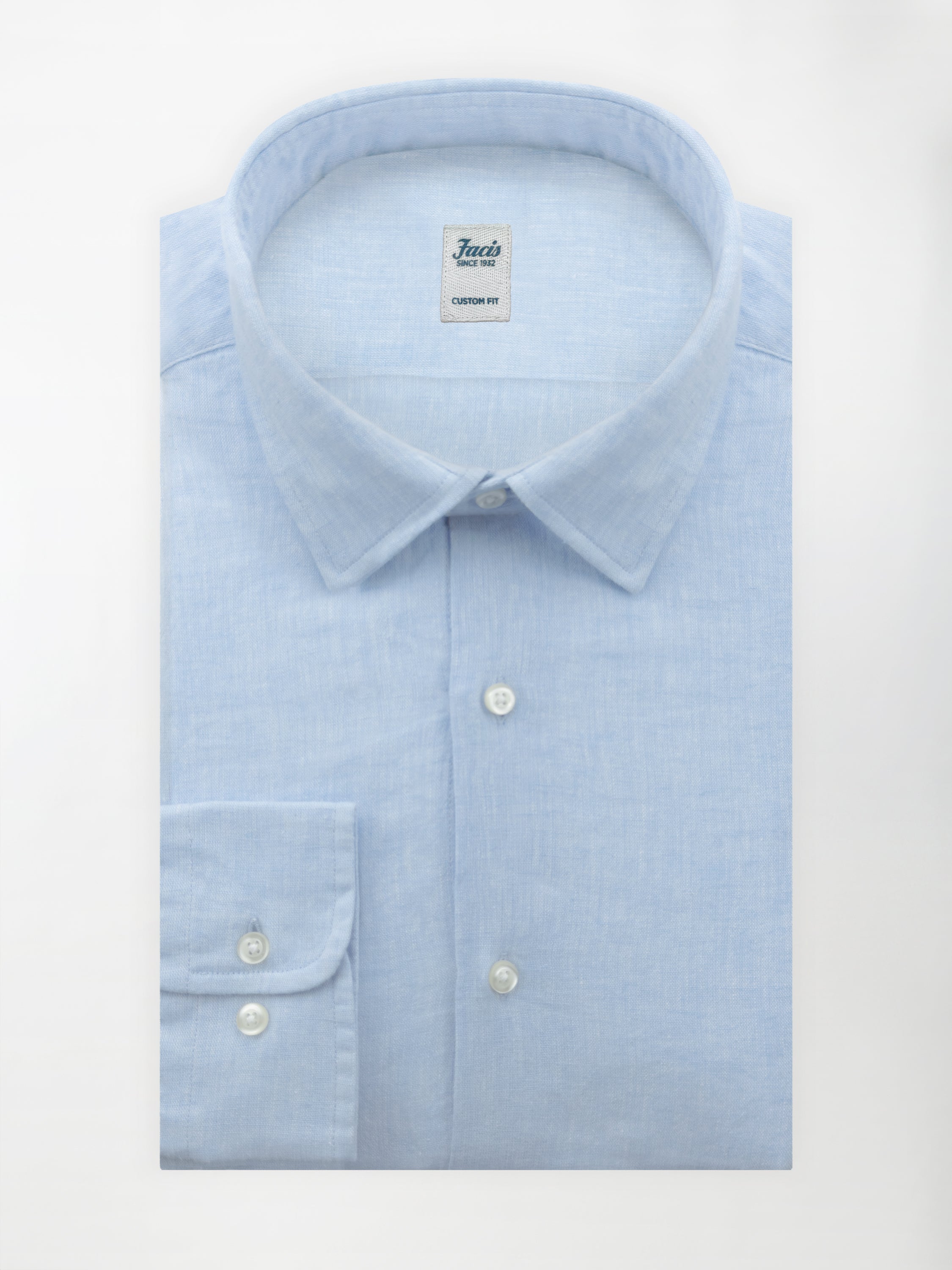 Camicia in Lino e Cotone con Collo Italiano piccolo - color Azzurro - Custom image 1
