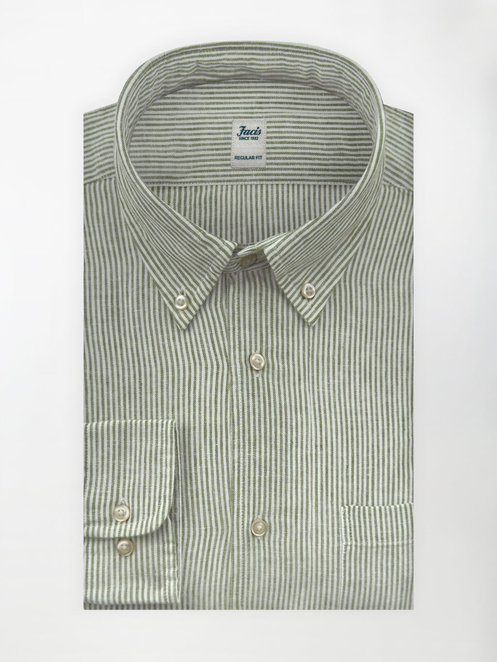 Camicia in Lino e Cotone con Collo Button down - Righe Verde Salvia - Regular image 0