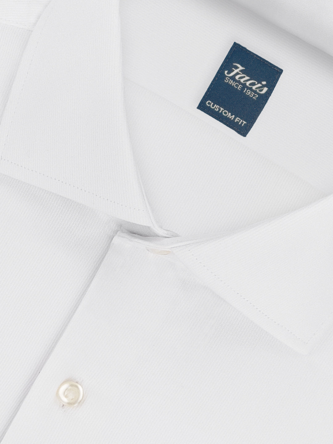 Camicia in Piquet Rigato con Collo Francese - Color Bianco - Custom Fit image 1