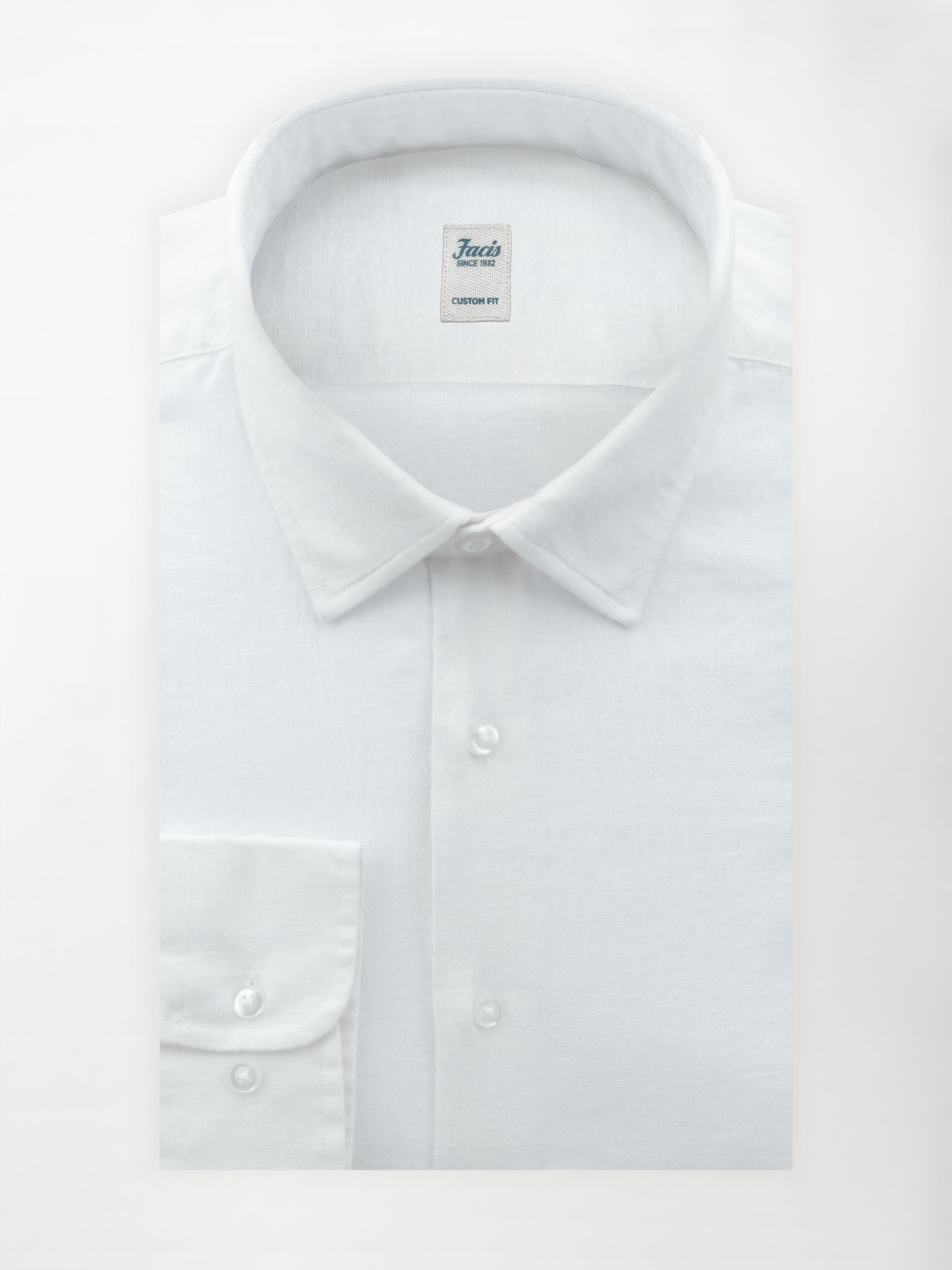 Camicia in Lino e Cotone con Collo Italiano piccolo - color Bianco - Custom fit image 1