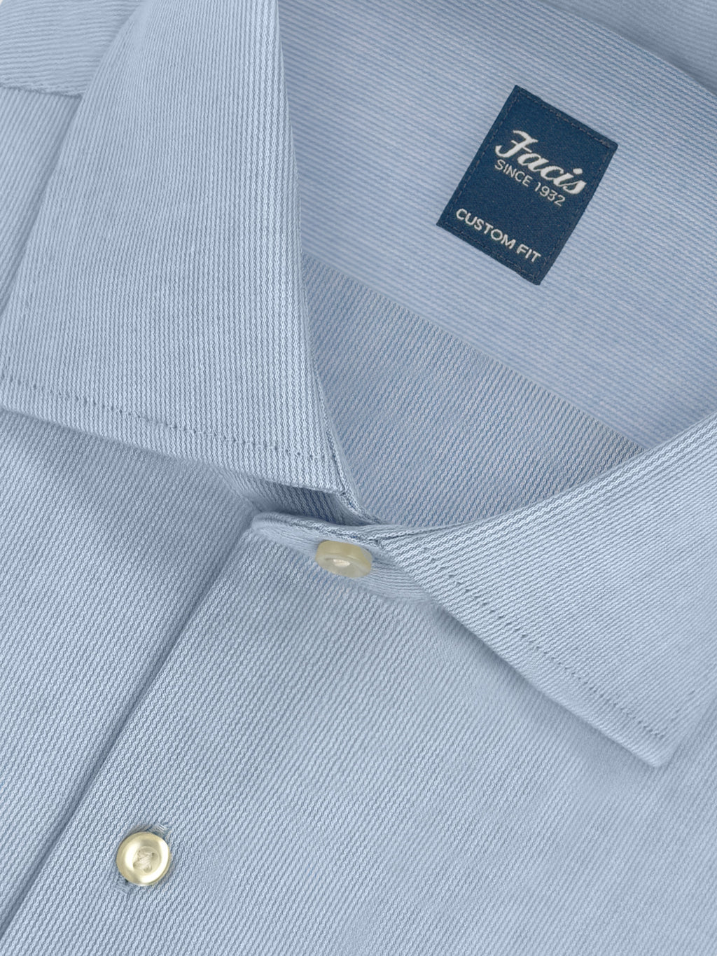 Camicia in Piquet Rigato con Collo Francese - Color Azzurro - Custom Fit image 1