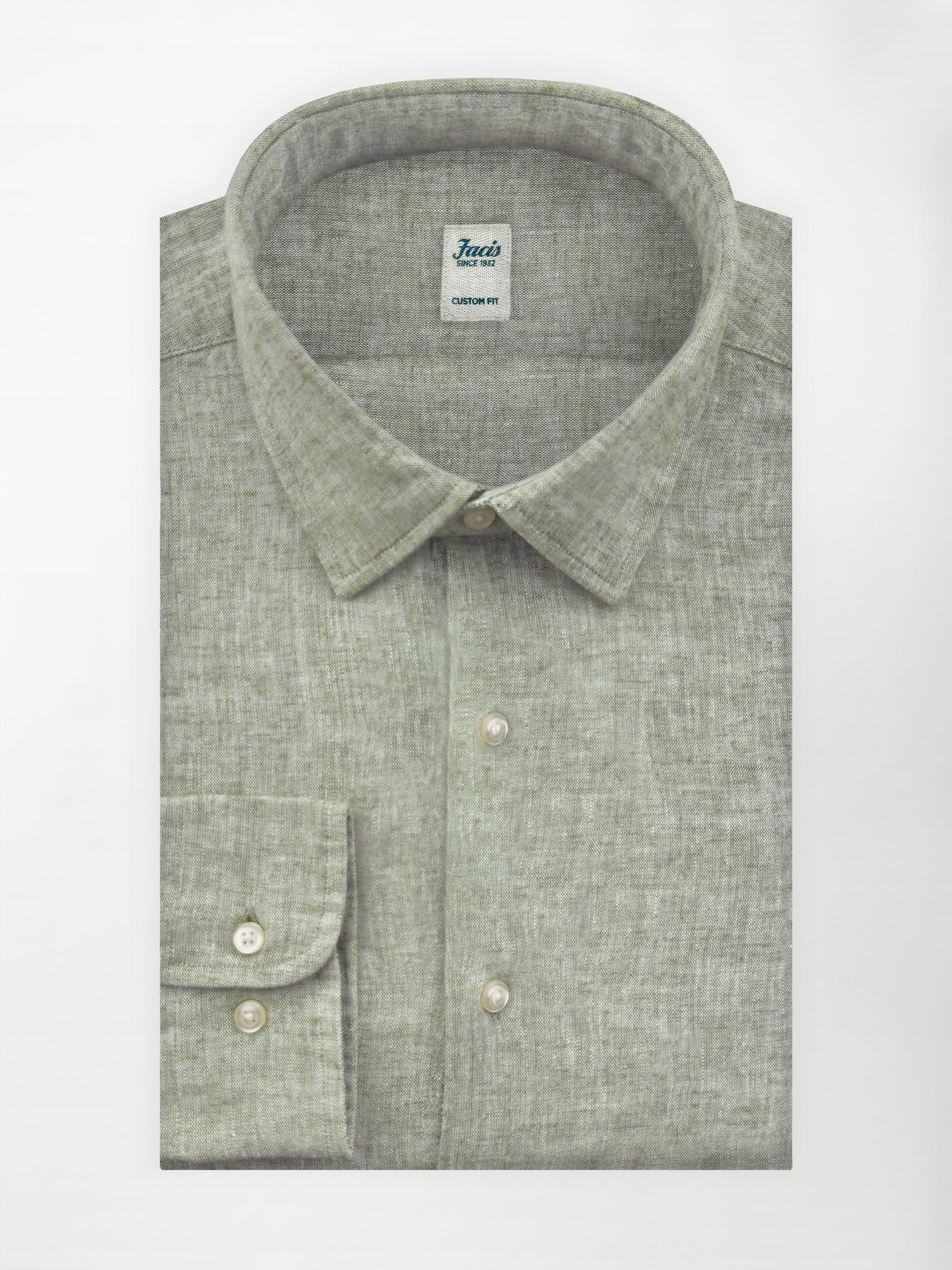 Camicia in Lino e Cotone con Collo Italiano piccolo - Verde Salvia - Custom fit image 1