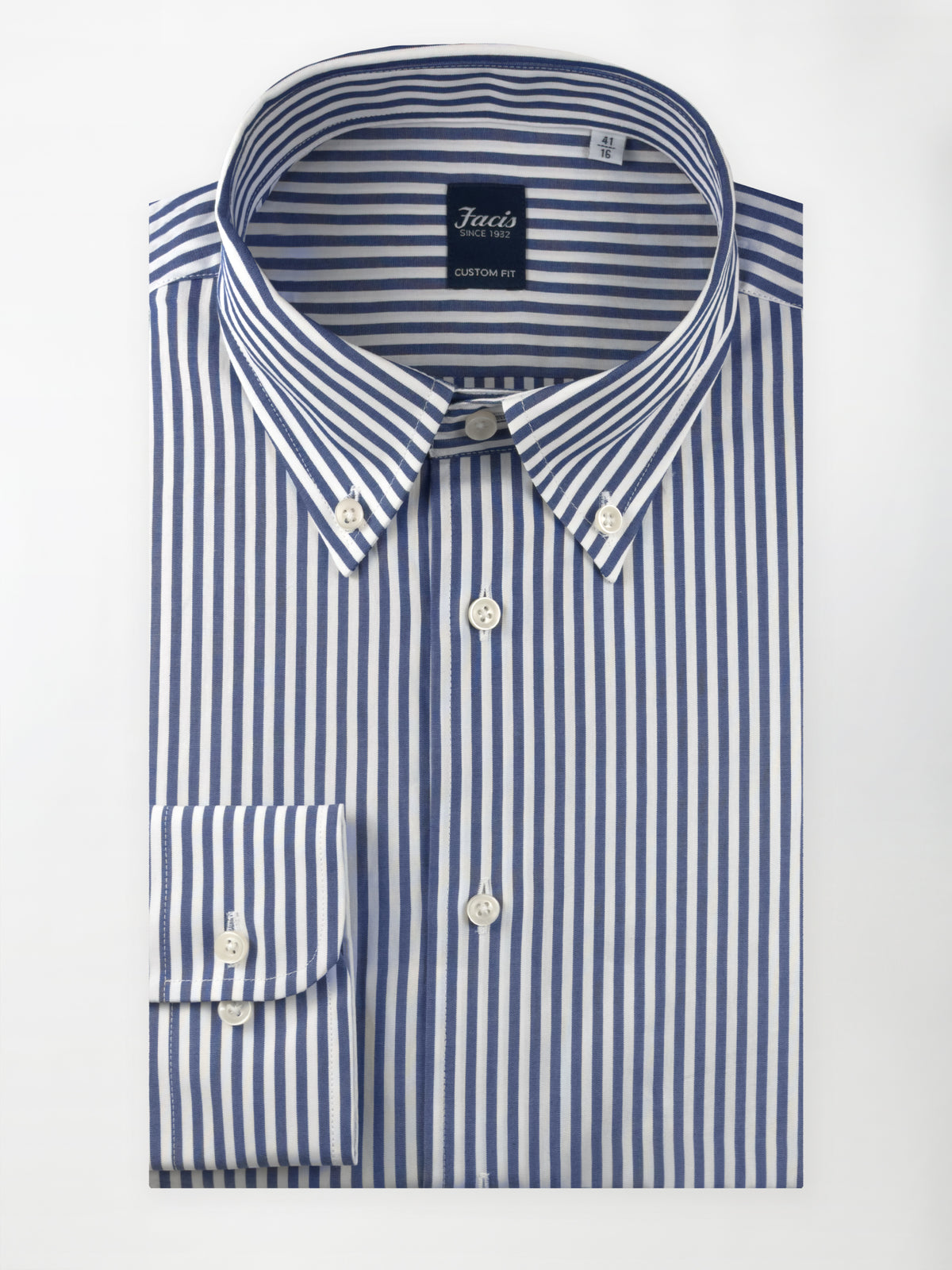 Camicia Bacchettato medio con Collo Button-down - Color Blu medio - Custom Fit