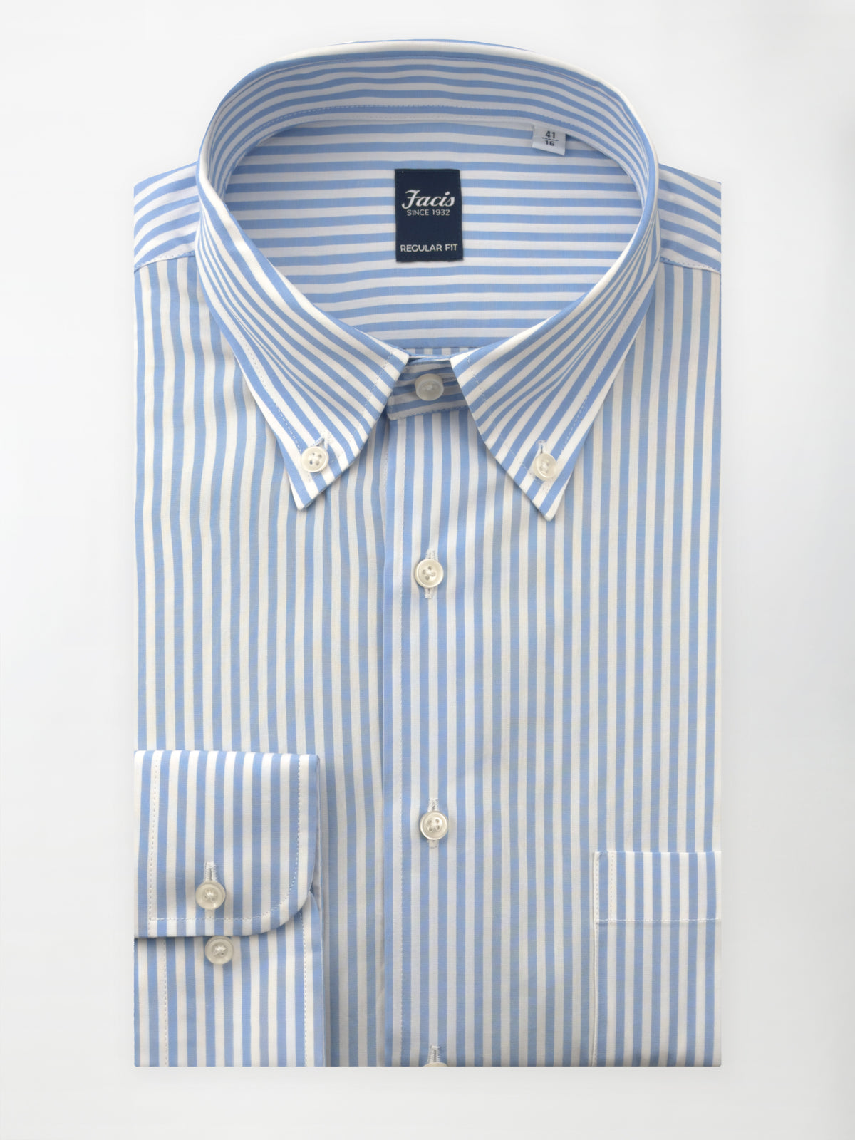 Camicia Bacchettato medio con Collo Button-Down - Color Azzurro - Regular Fit