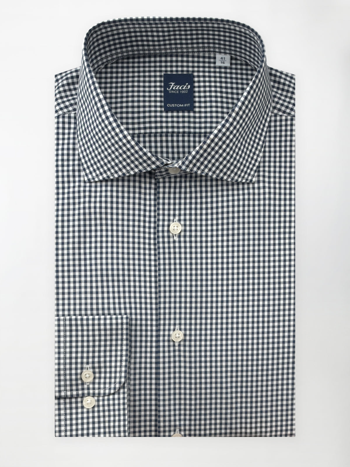 Camicia a quadretti con Collo Francese - Color Blu notte - Custom Fit