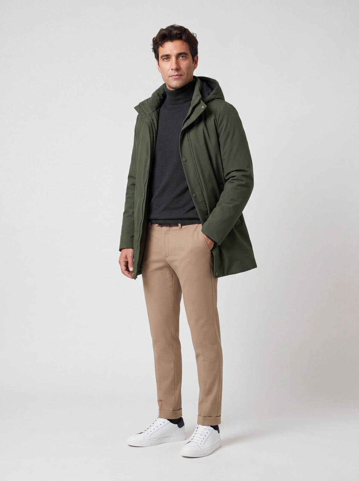 Parka con rivestimento softshell e cappuccio rimovibile - Color Verde militare
