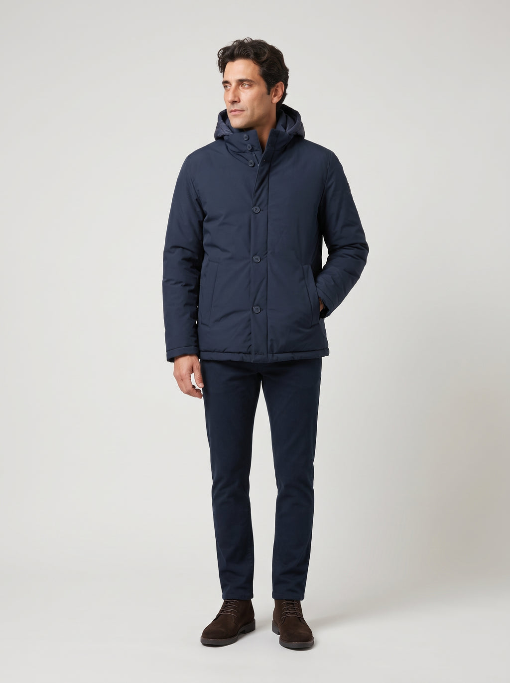 Giubbotto corto imbottito con pettorina e cappuccio rimovibili - Blu navy