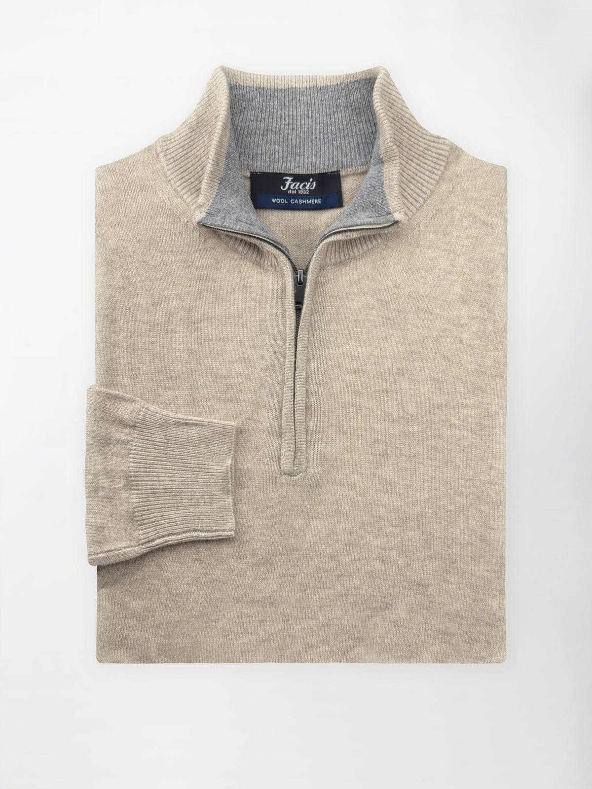 Maglia Lupo mezza zip in misto cashmere - Color Beige