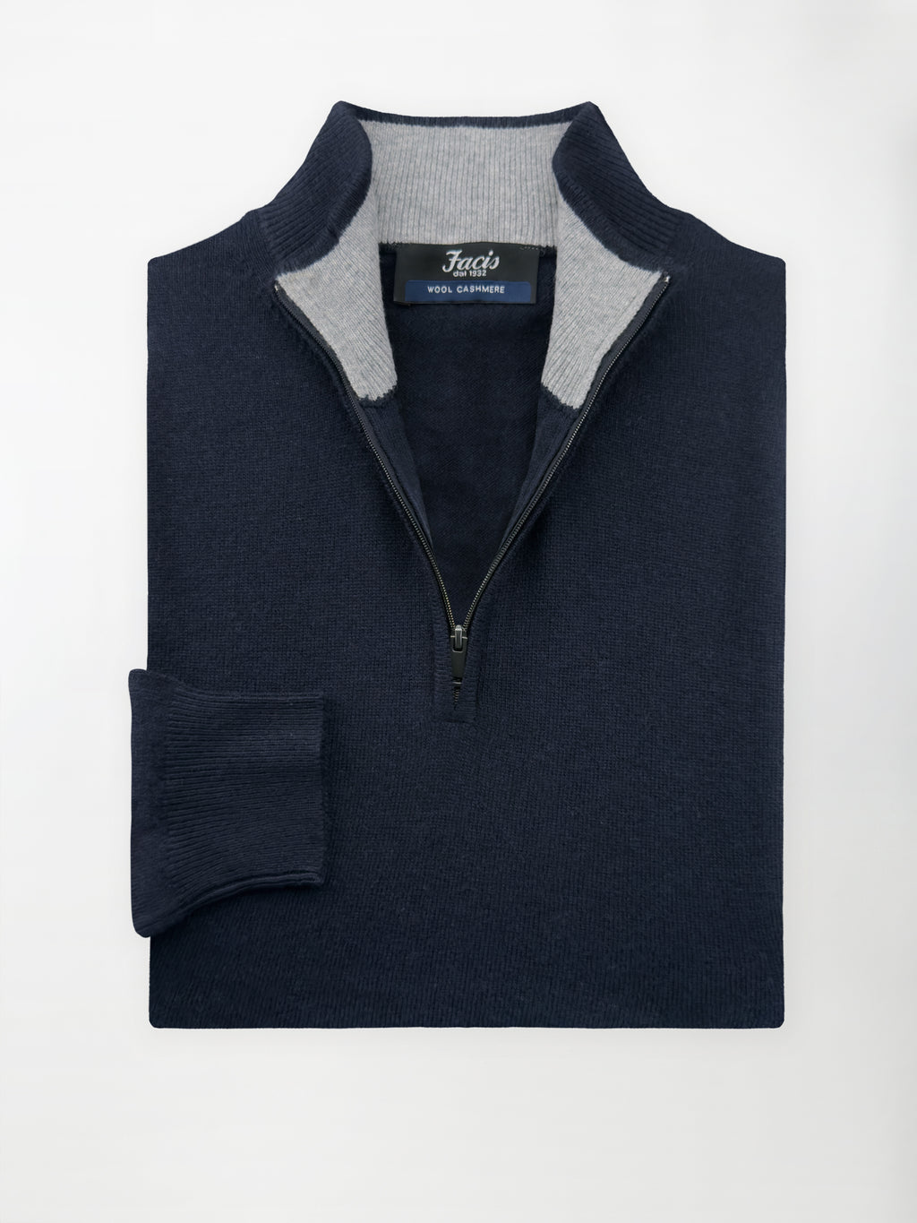Maglia Lupo mezza zip in misto cashmere - Color Blu navy