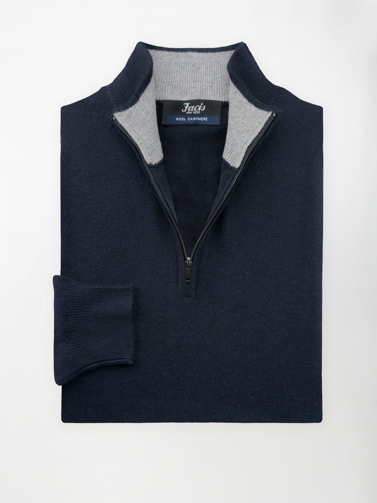 Maglia Lupo mezza zip in misto cashmere - Color Blu navy