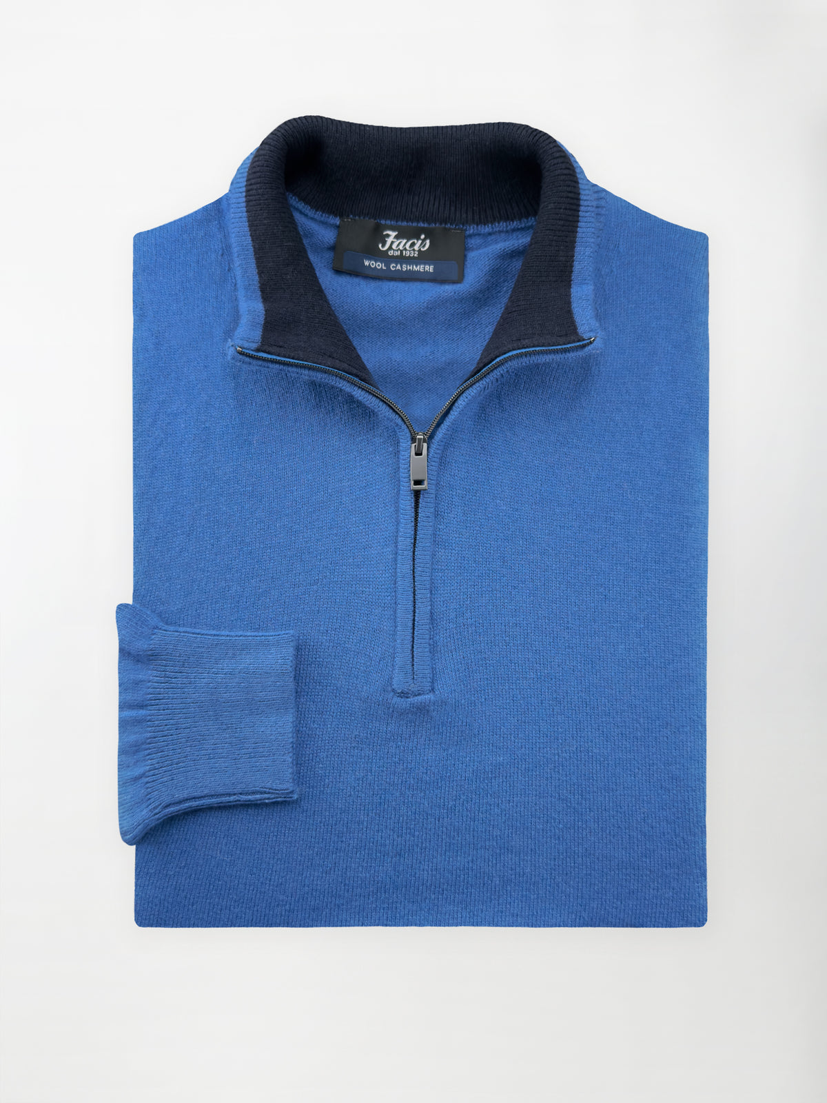 Maglia Lupo mezza zip in misto cashmere - Color Bluette