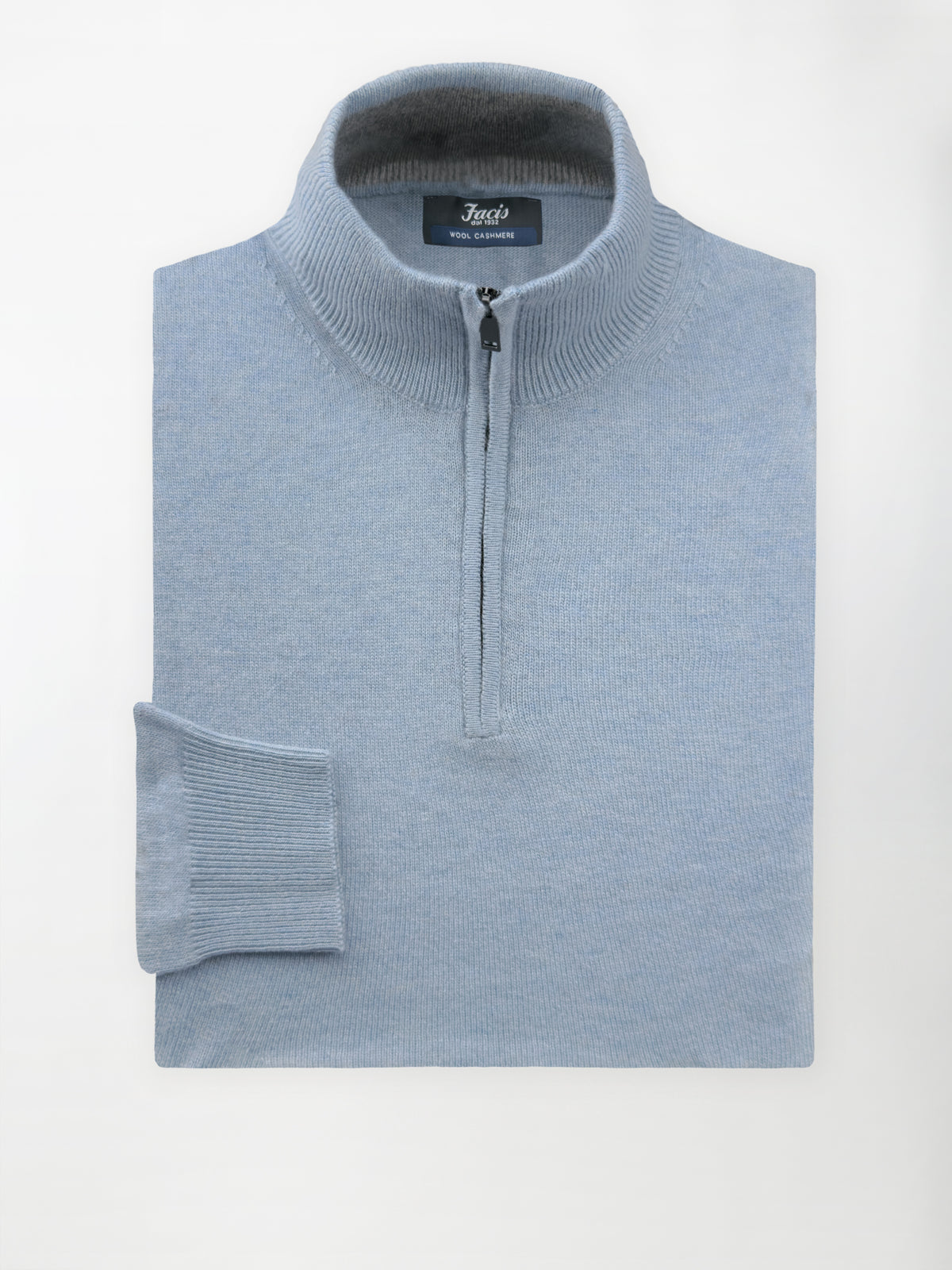 Maglia Lupo mezza zip in misto cashmere - Color Azzurro nuvola