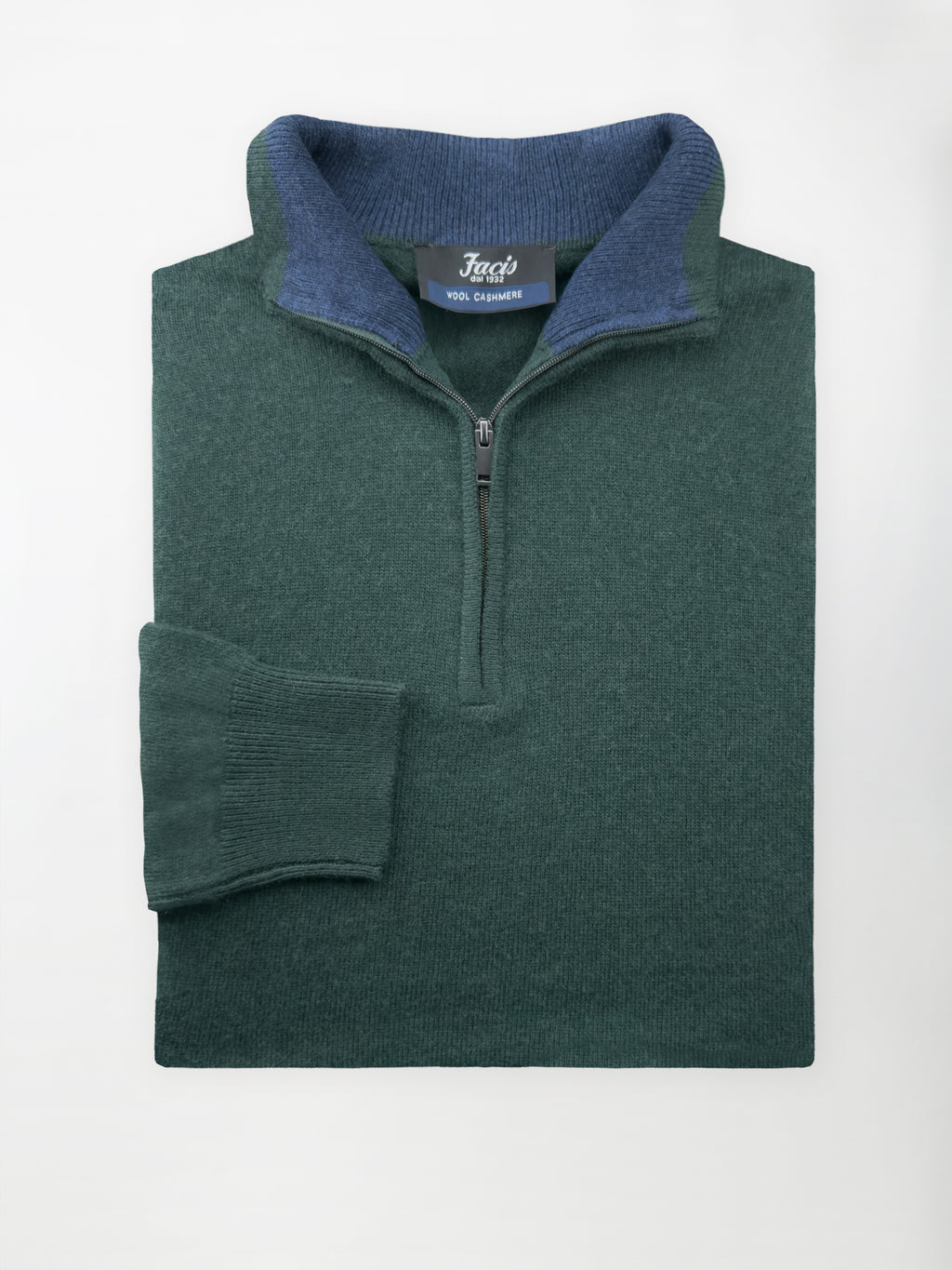 Maglia Lupo mezza zip in misto cashmere - Color Verde bottiglia