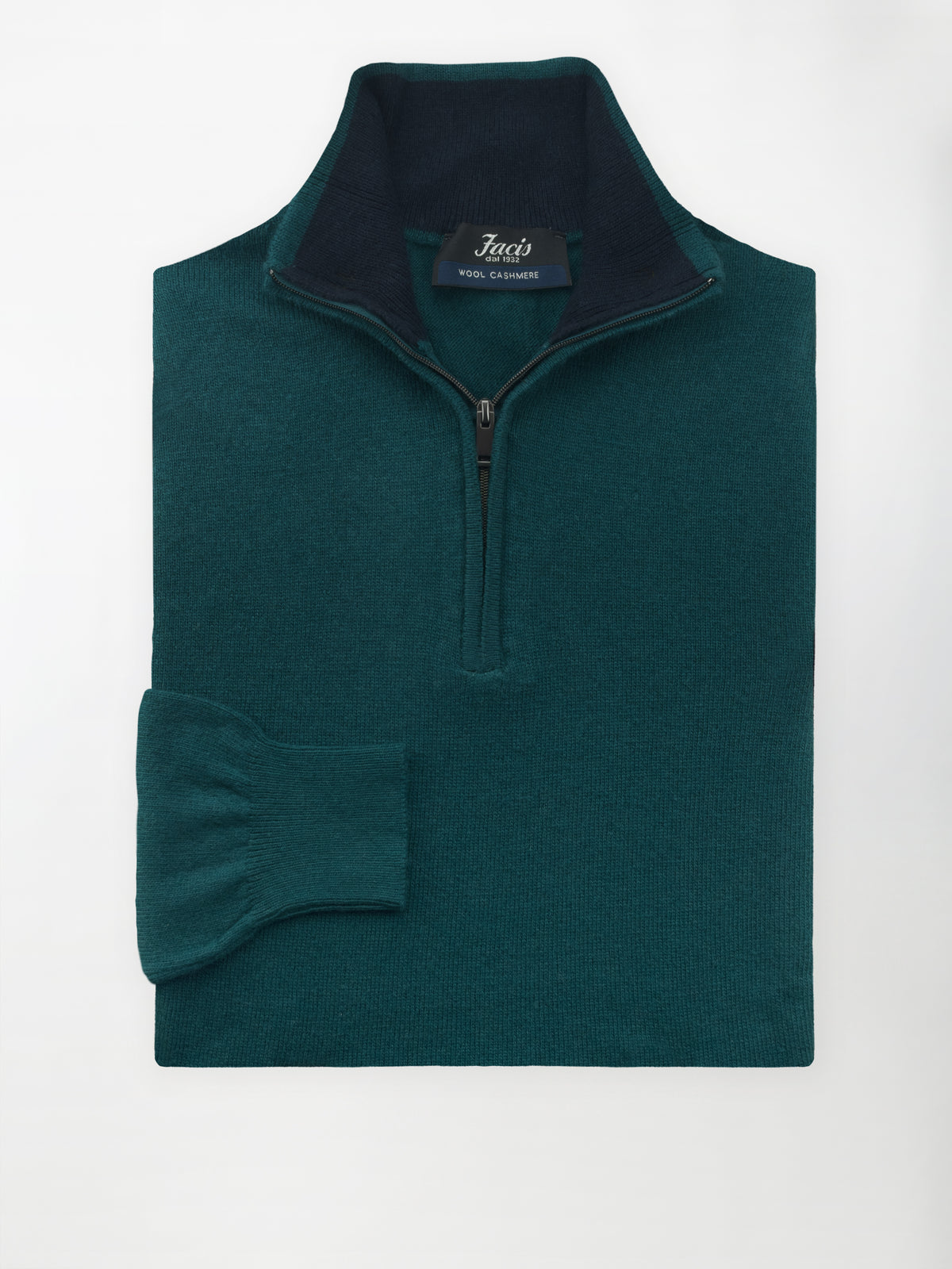 Maglia Lupo mezza zip in misto cashmere - Color Ottanio