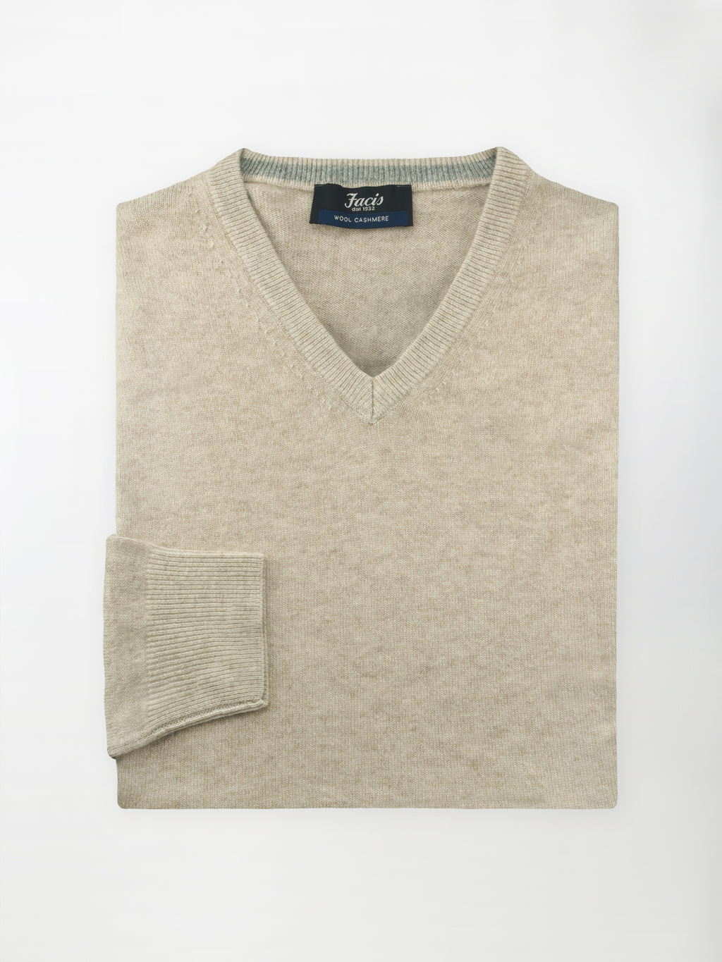 Maglia Pullover Misto Cashmere con Scollo a V - Color Beige