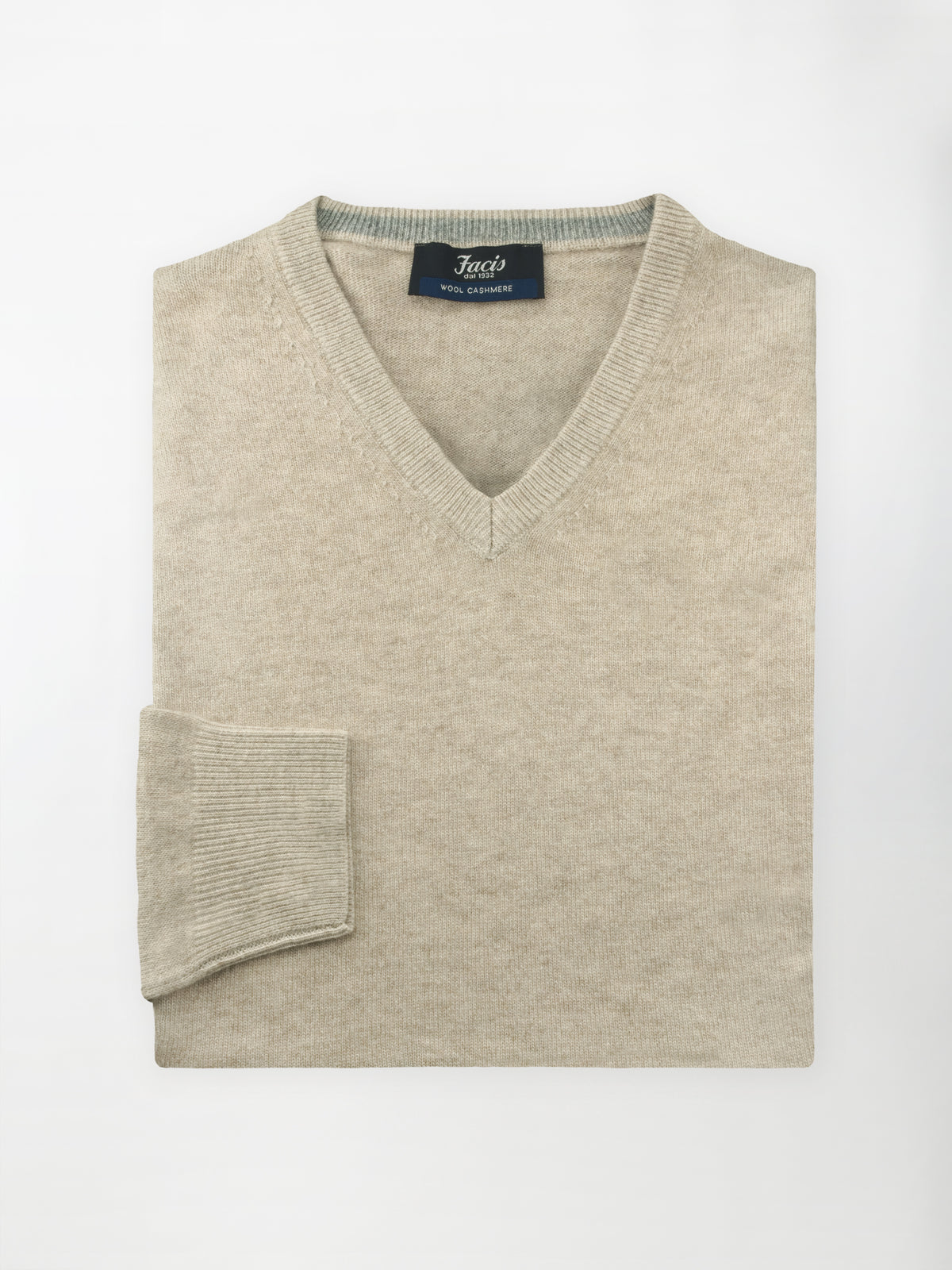 Maglia Pullover Misto Cashmere con Scollo a V - Color Beige