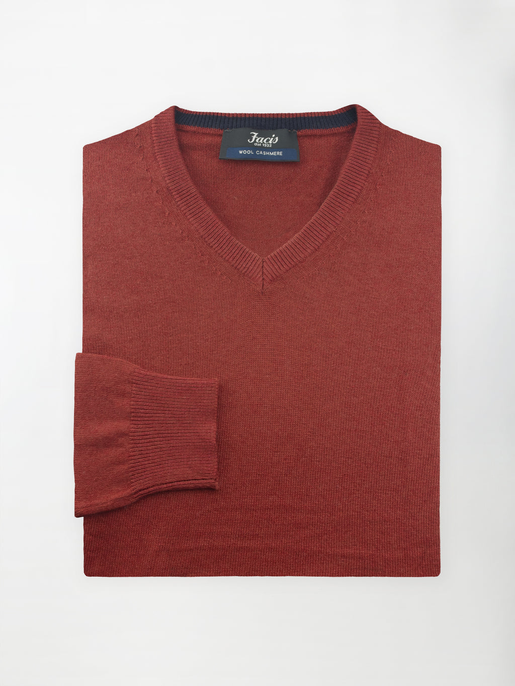 Maglia Pullover Misto Cashmere con Scollo a V - Color Rame