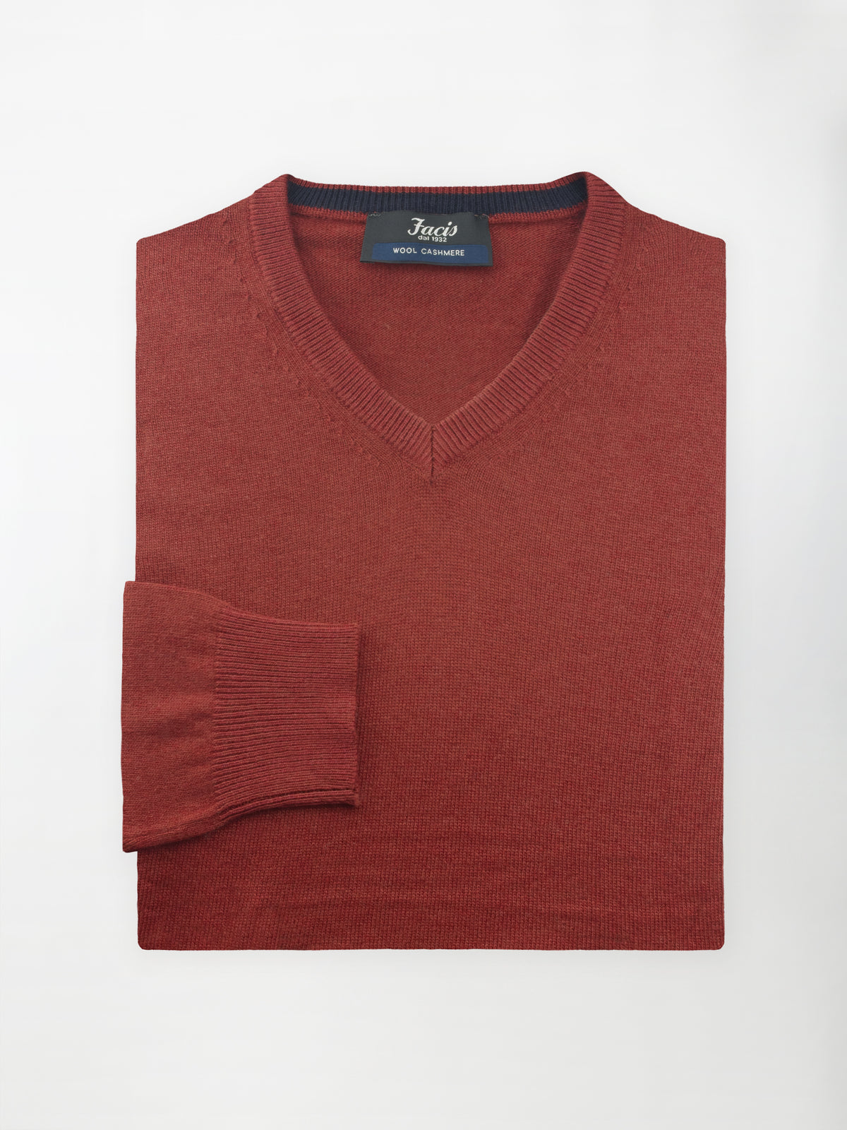 Maglia Pullover Misto Cashmere con Scollo a V - Color Rame