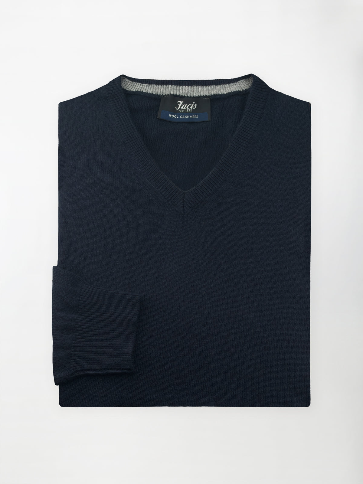 Maglia Pullover Misto Cashmere con Scollo a V - Color Blu navy
