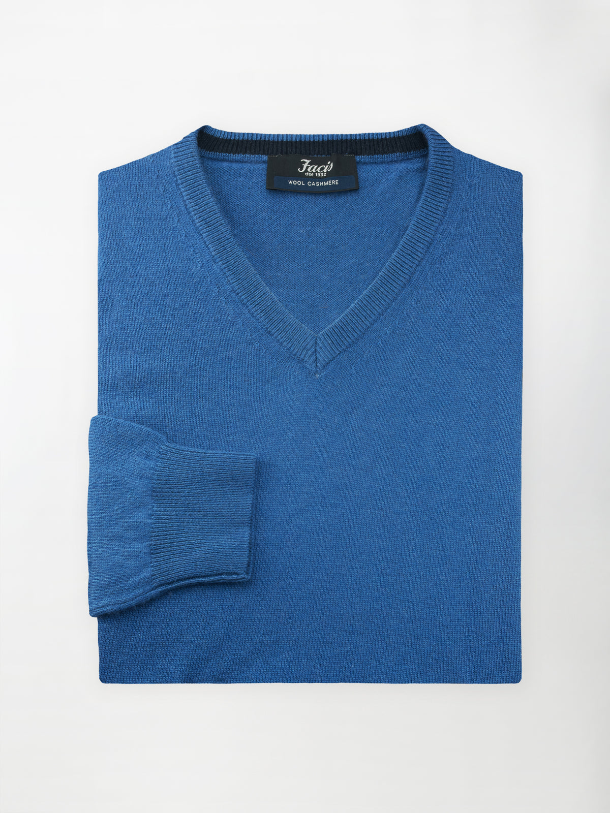 Maglia Pullover Misto Cashmere con Scollo a V - Color Bluette