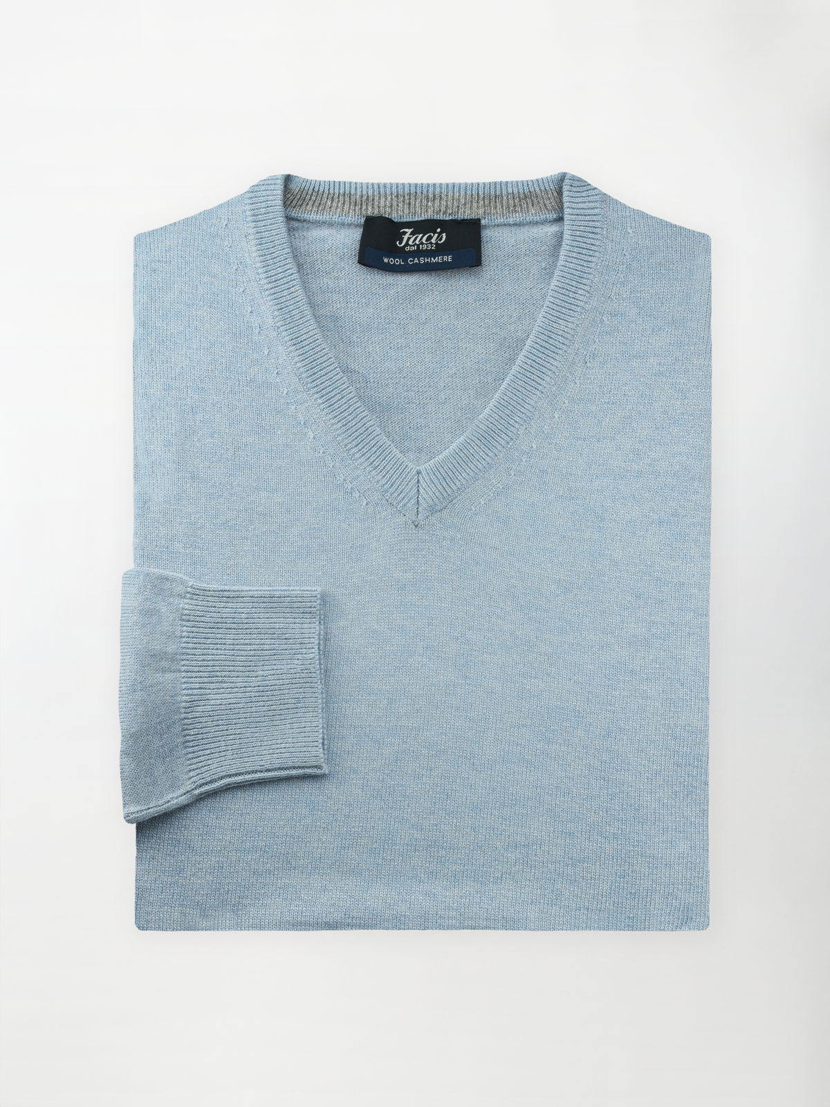 Maglia Pullover Misto Cashmere con Scollo a V - Color Azzurro nuvola