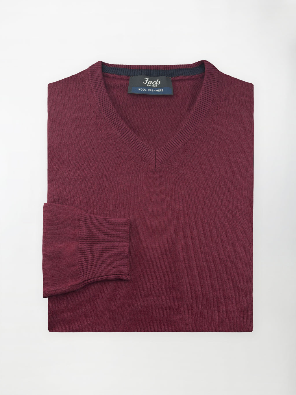 Maglia Pullover Misto Cashmere con Scollo a V - Color Bordeaux