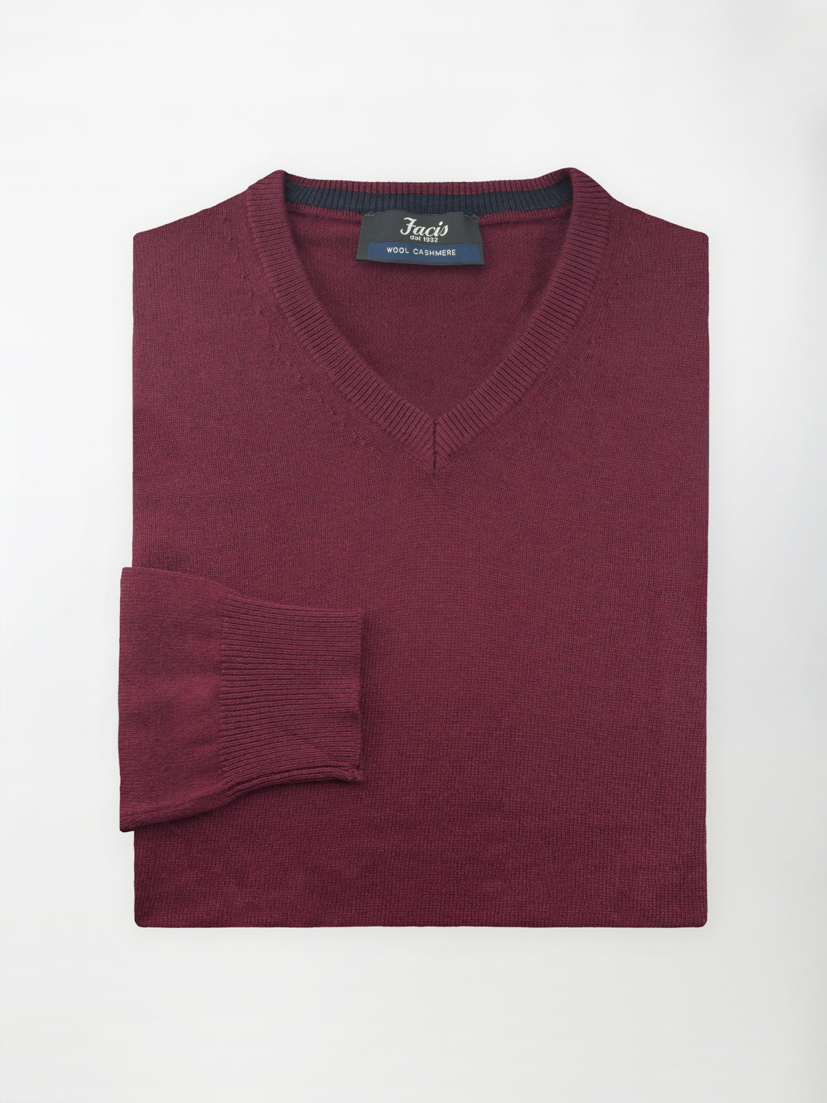 Maglia Pullover Misto Cashmere con Scollo a V - Color Bordeaux