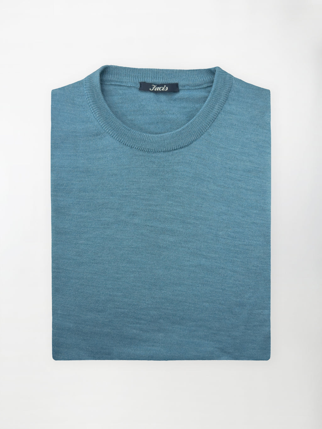Maglia Girocollo in Pura Lana Merino - Color Blu avio