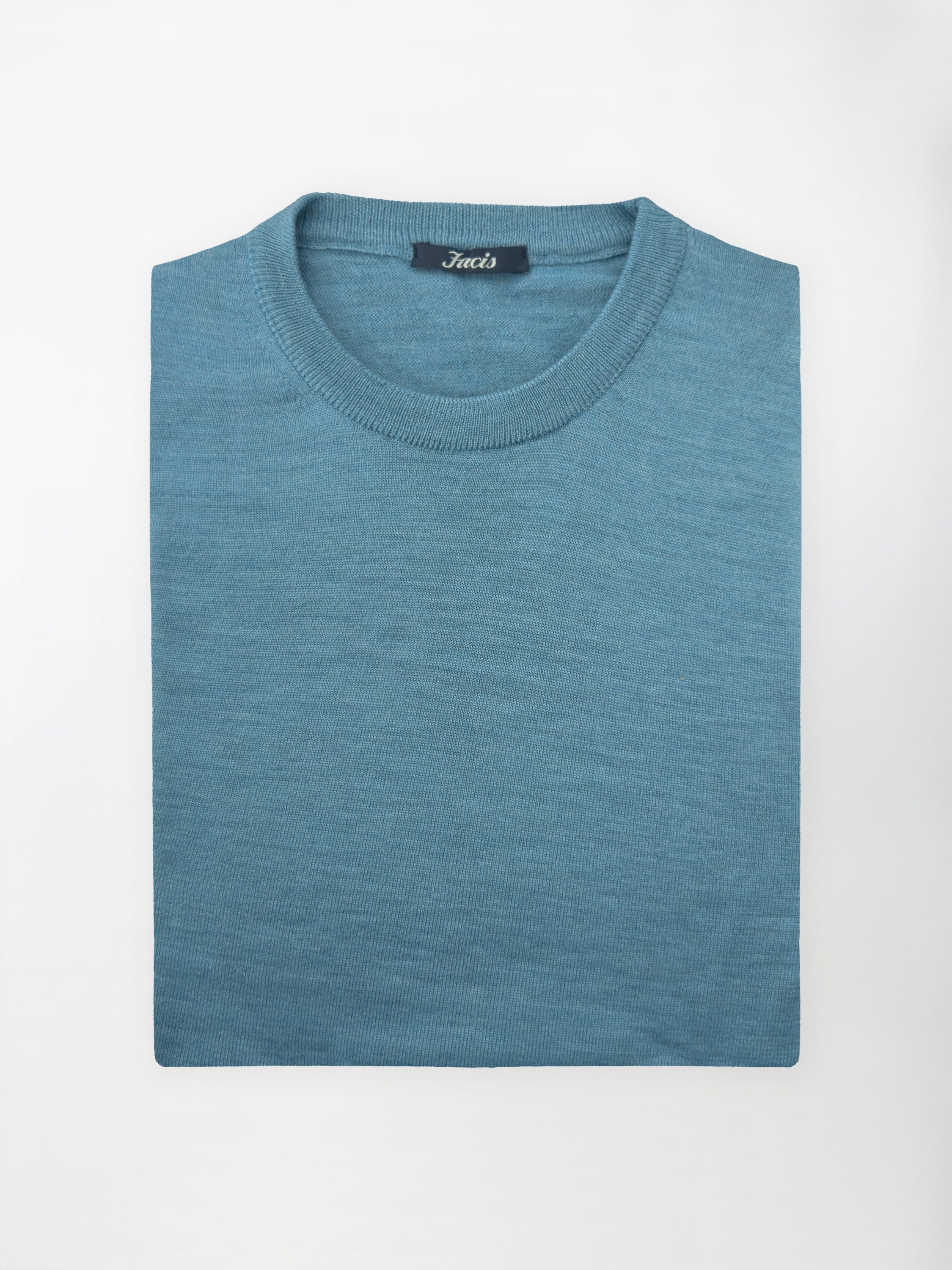 Maglia Girocollo in Pura Lana Merino - Color Blu avio