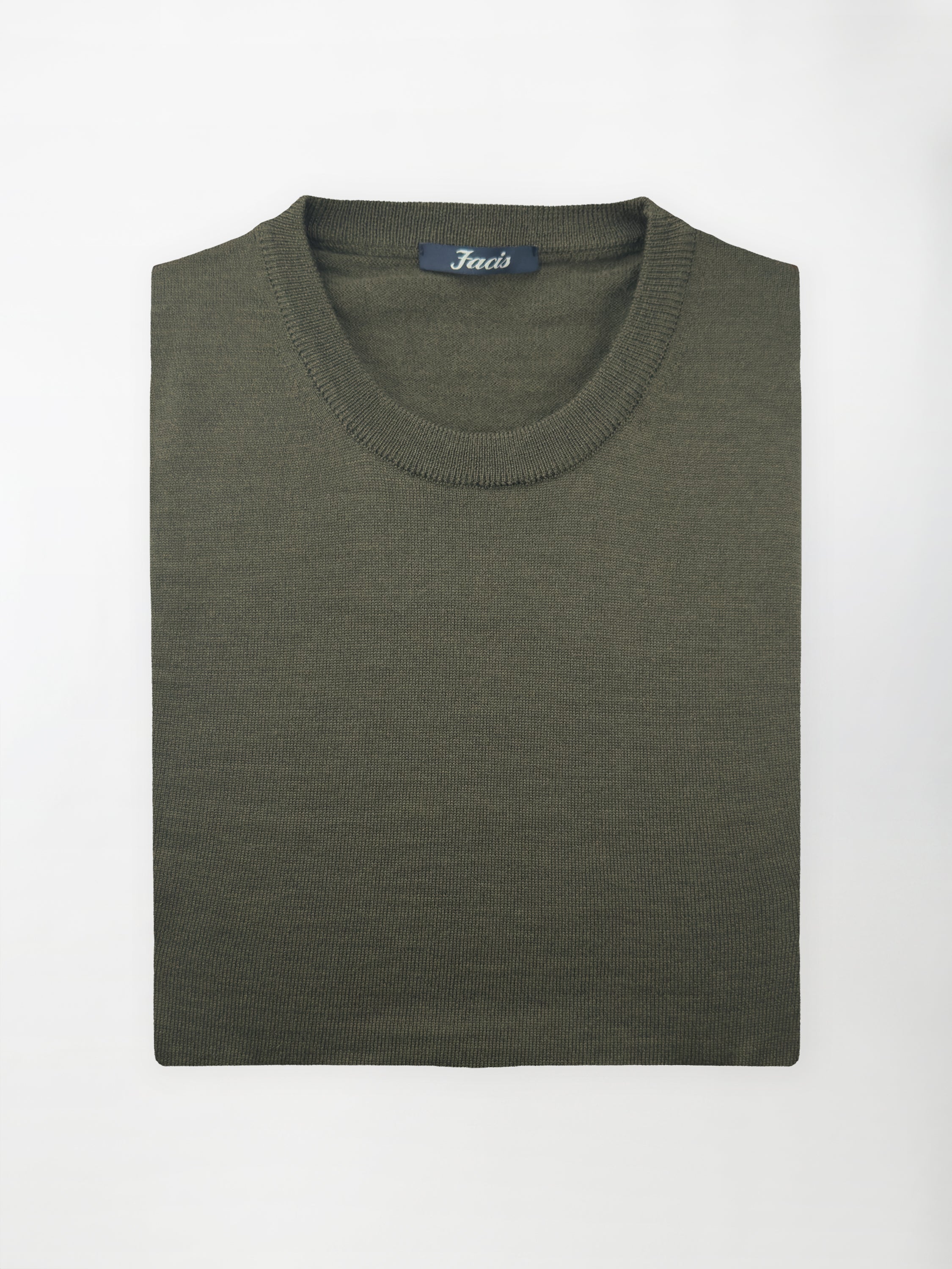 Maglia Girocollo in Pura Lana Merino - Color Verde militare