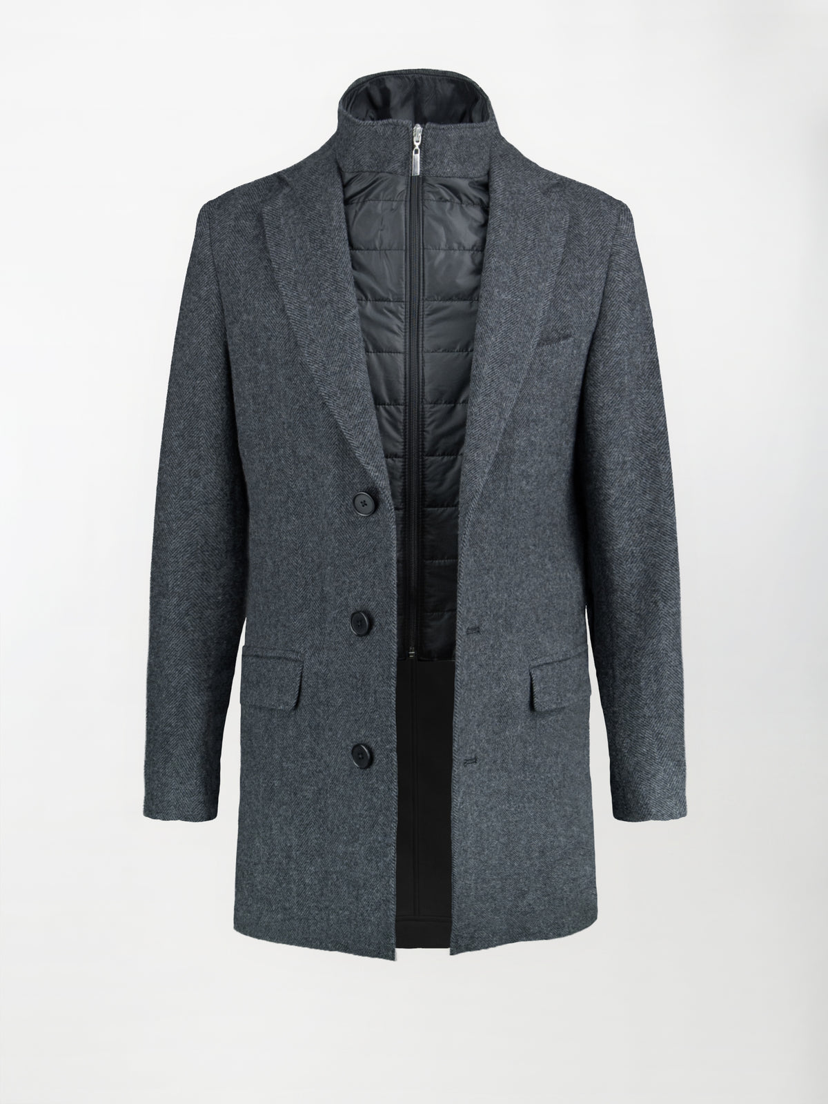 Cappotto in panno spigato con pettorina removibile - Color Antracite