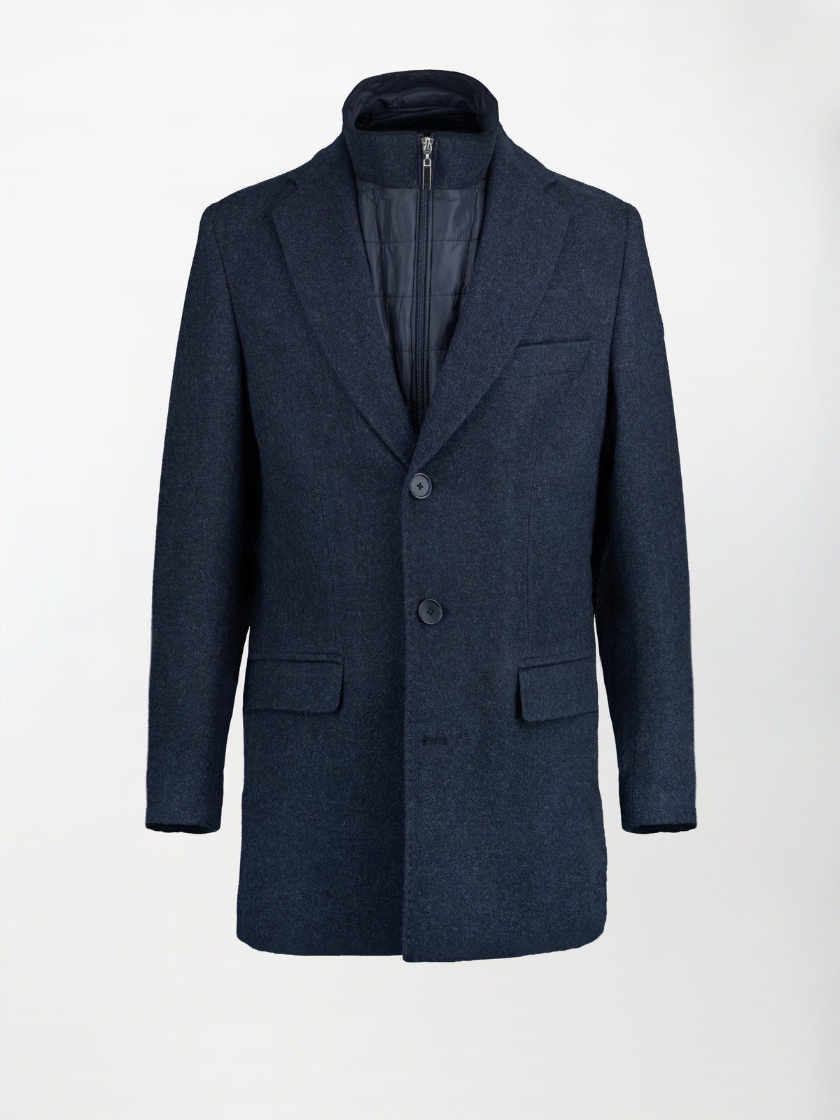 Cappotto in panno spigato con pettorina removibile - Color Blu medio