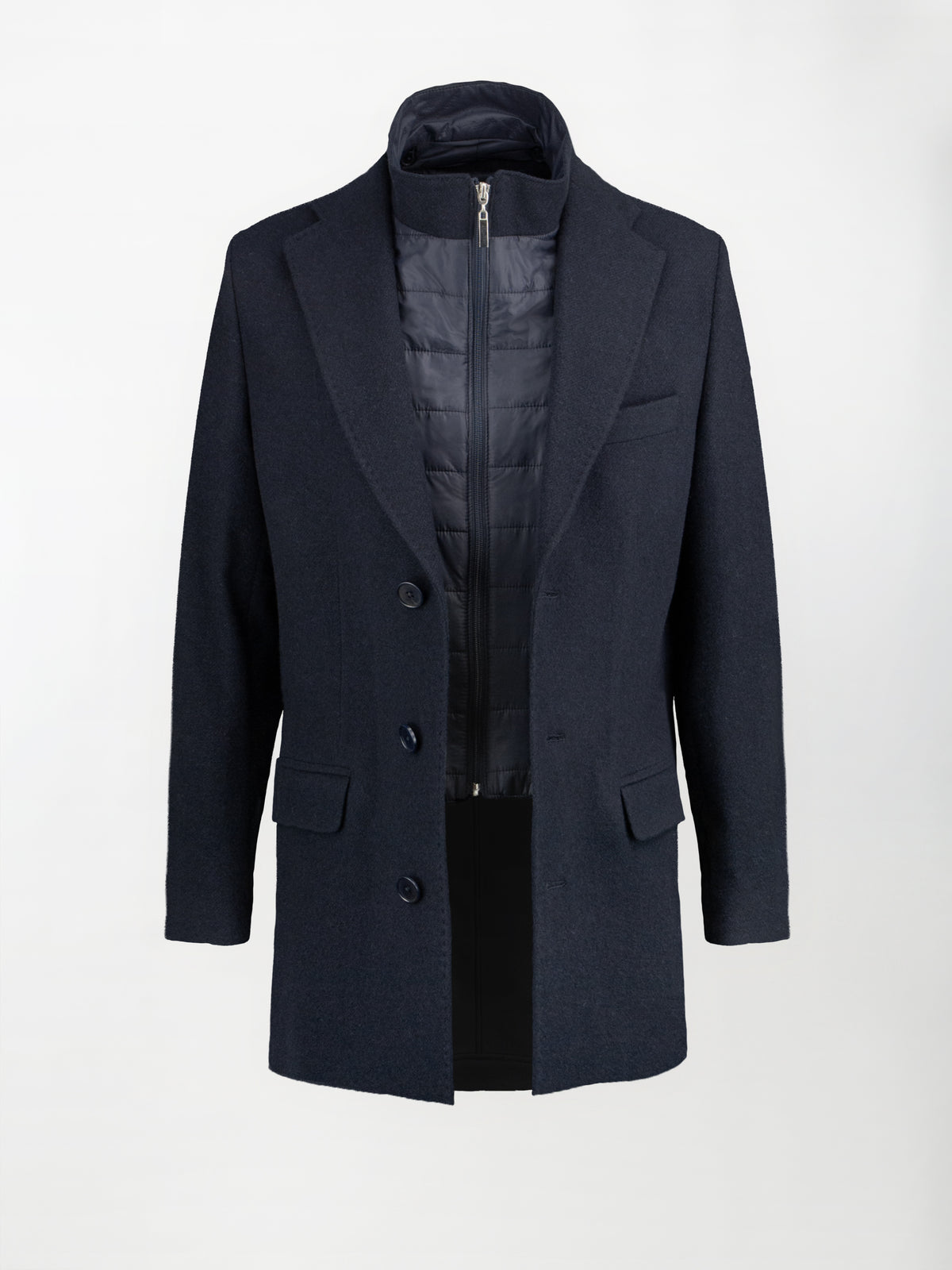 Cappotto in panno unito con pettorina removibile - Color Blu notte