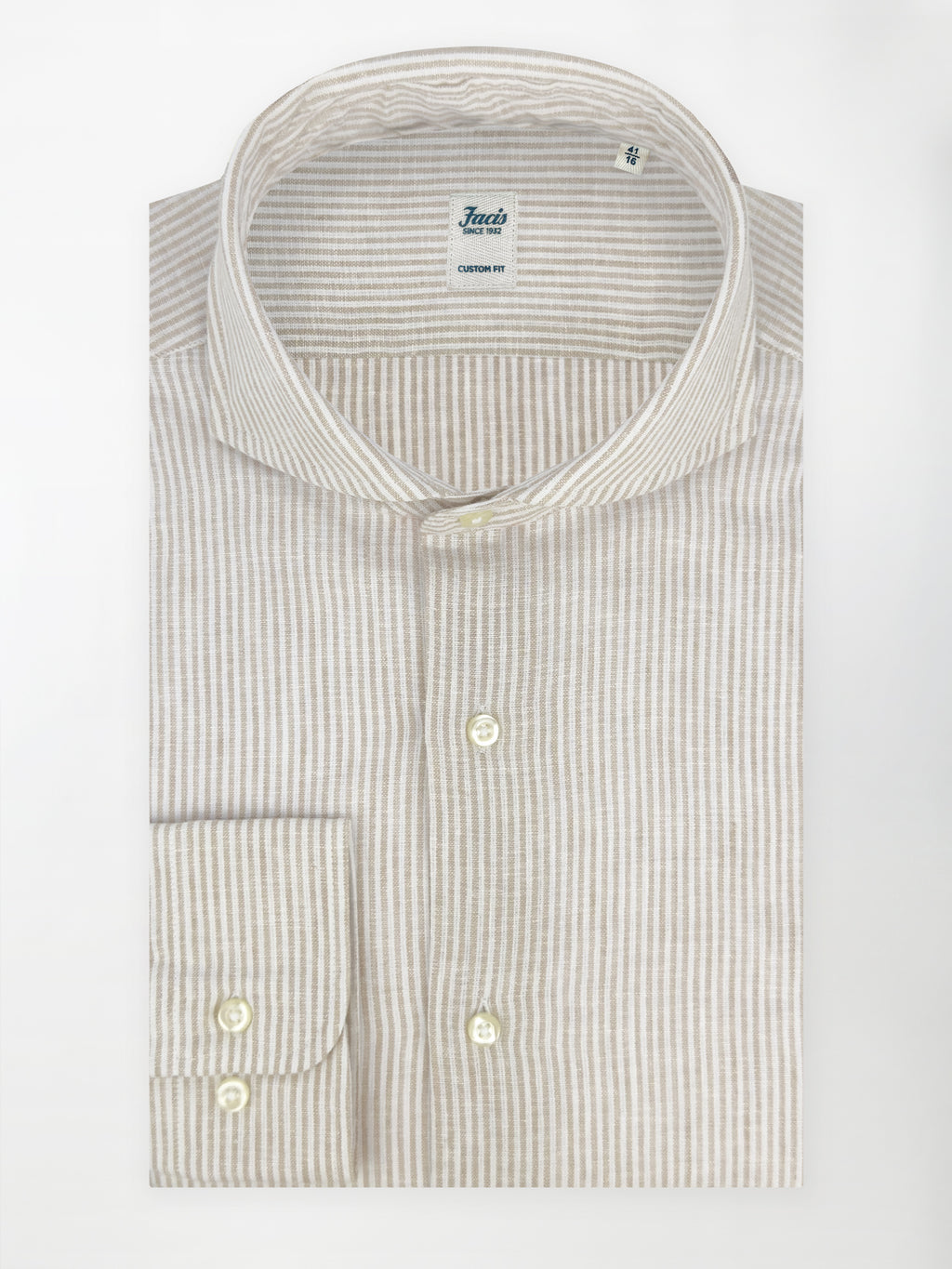 Camicia in Lino e Cotone con Collo Francese - Righe color sabbia - Custom Fit image 0