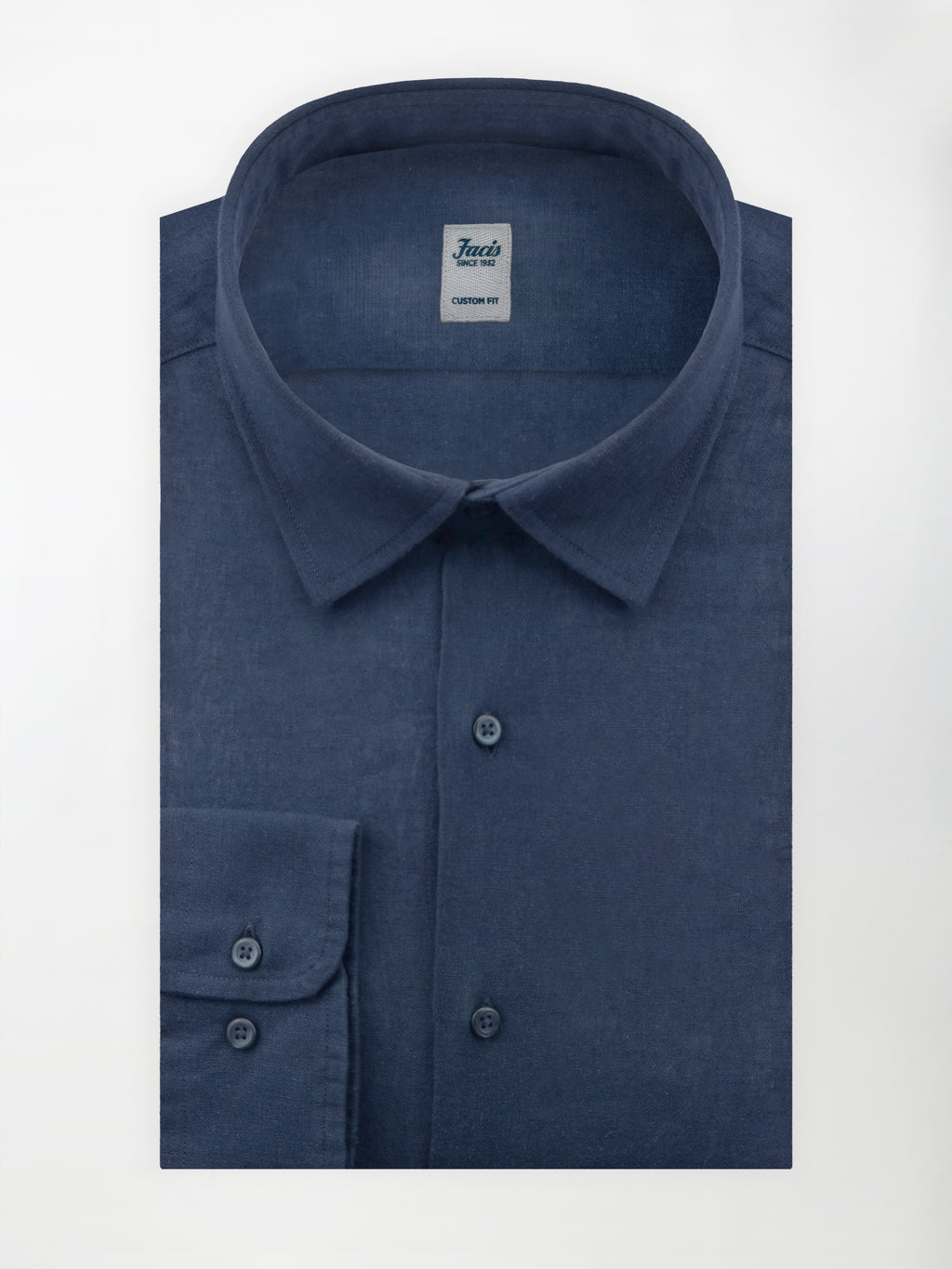 Camicia in Lino e Cotone con Collo Italiano piccolo - color Blu notte - Custom image 1