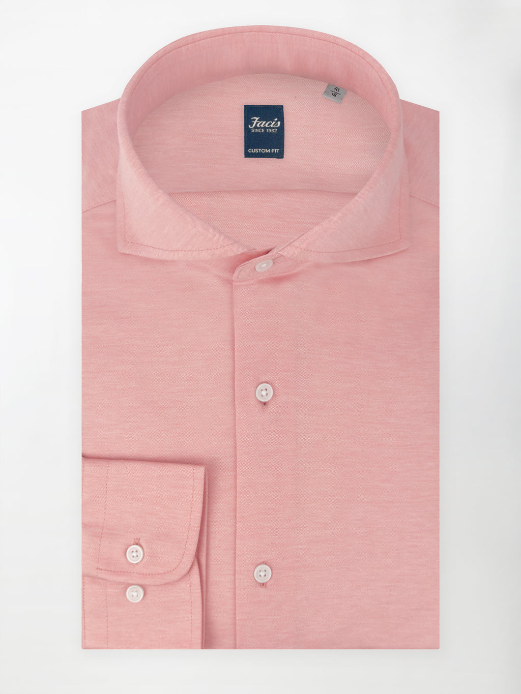 Camicia in Cotone Jersey con Collo Francese - Color Rosa Salmone  - Custom Fit image 0