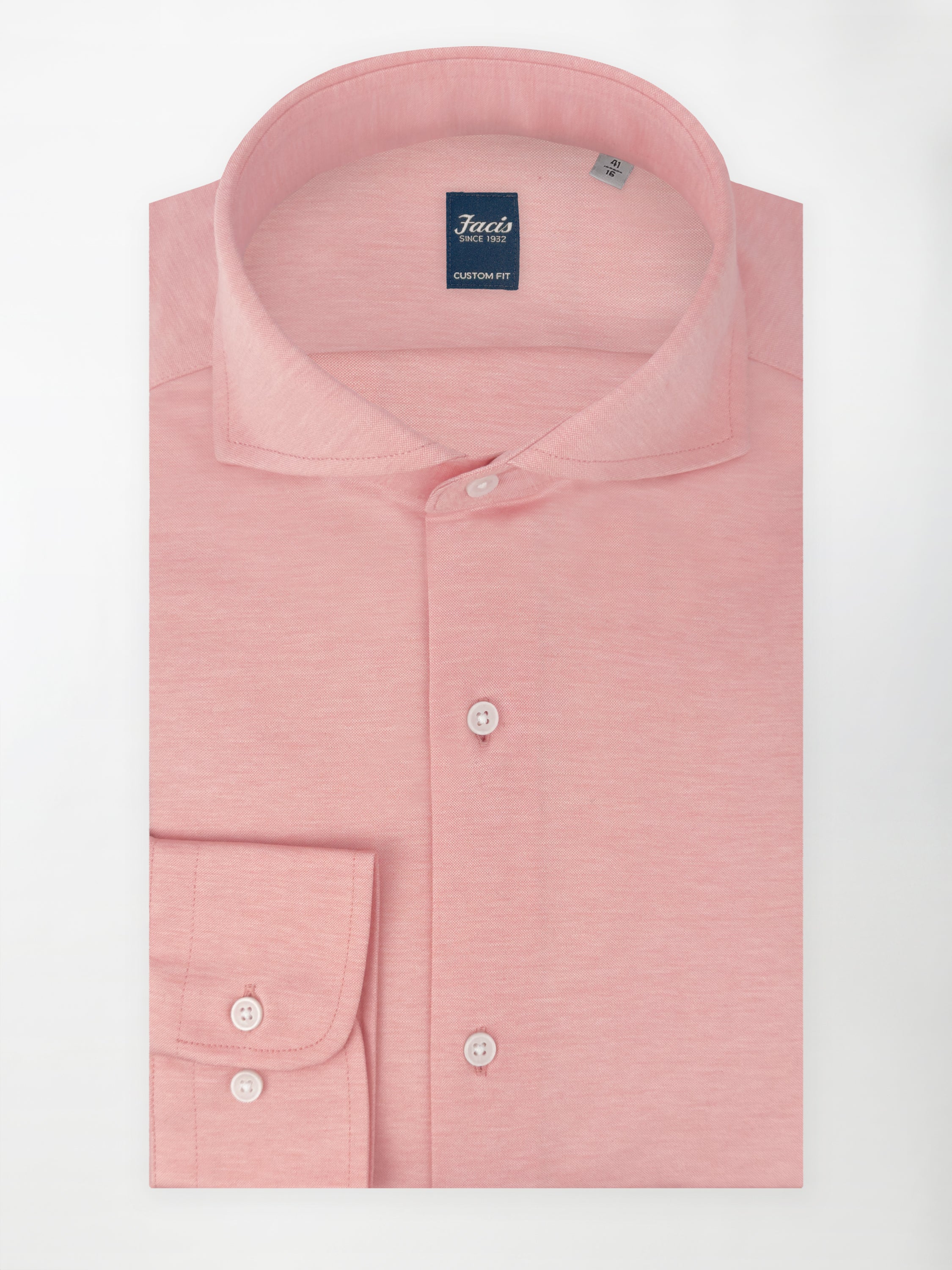 Camicia in Cotone Jersey con Collo Francese - Color Rosa Salmone  - Custom Fit image 0