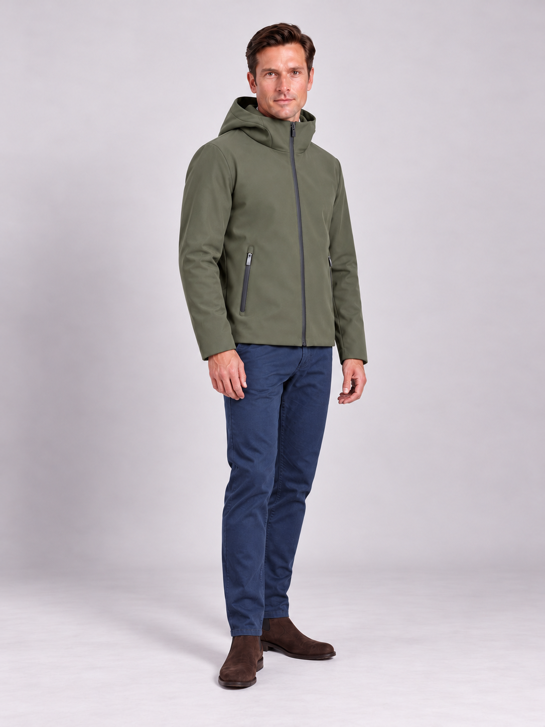 Giubbotto corto imbottito con rivestimento softshell - Color Verde militare