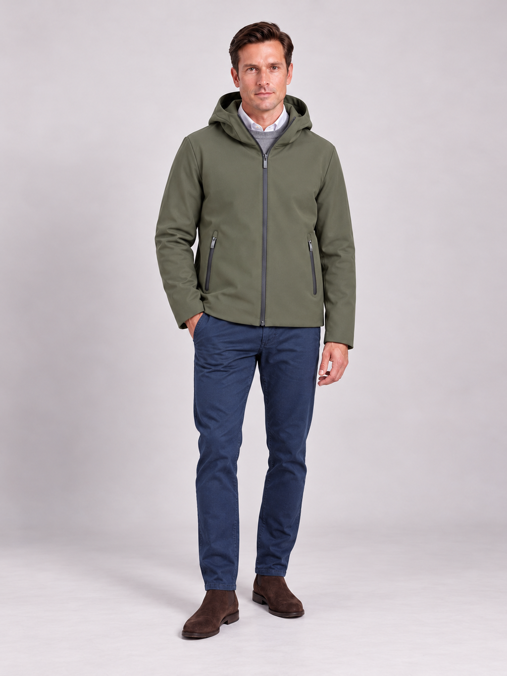 Giubbotto corto imbottito con rivestimento softshell - Color Verde militare