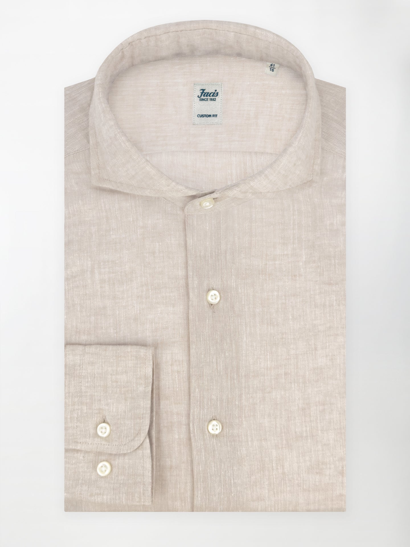 Camicia in Lino e Cotone con Collo Francese - Color Sabbia - Custom fit image 0