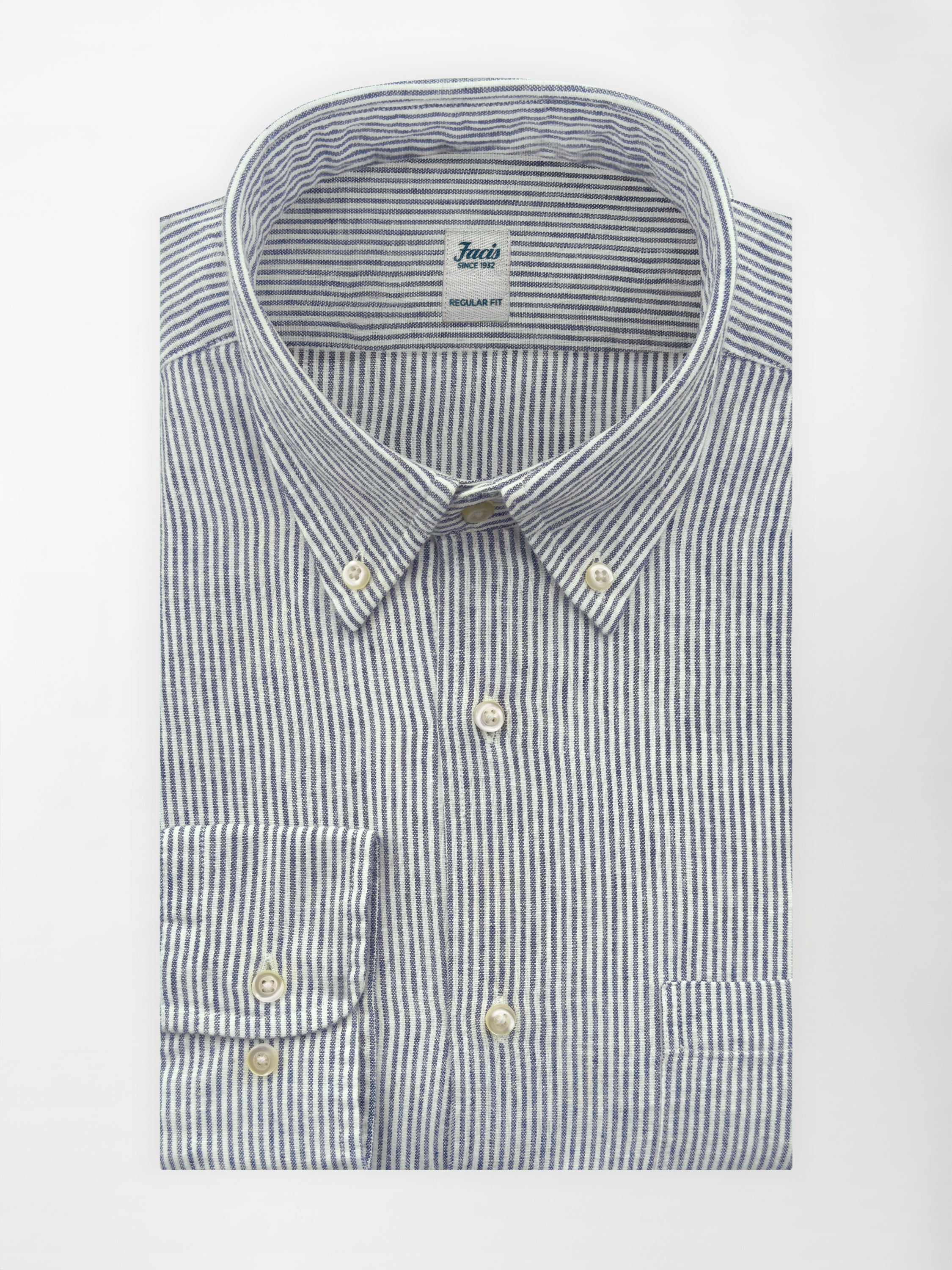 Camicia in Lino e Cotone con Collo Button down - Righe Blu - Regular fit image 0