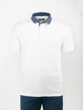 Polo in cotone piquet con colletto denim - color Bianco image 0