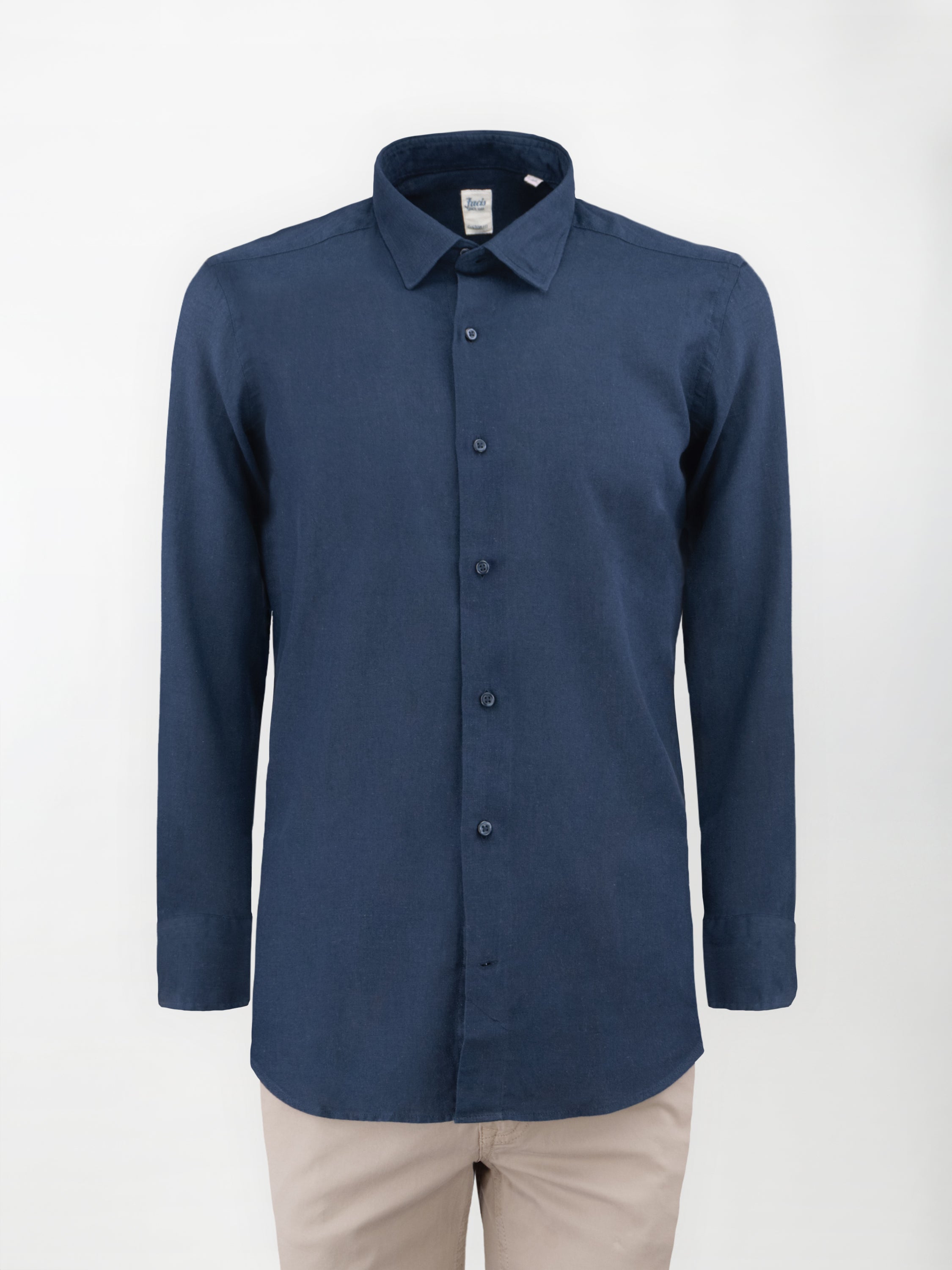 Camicia in Lino e Cotone con Collo Italiano piccolo - color Blu notte - Custom image 0