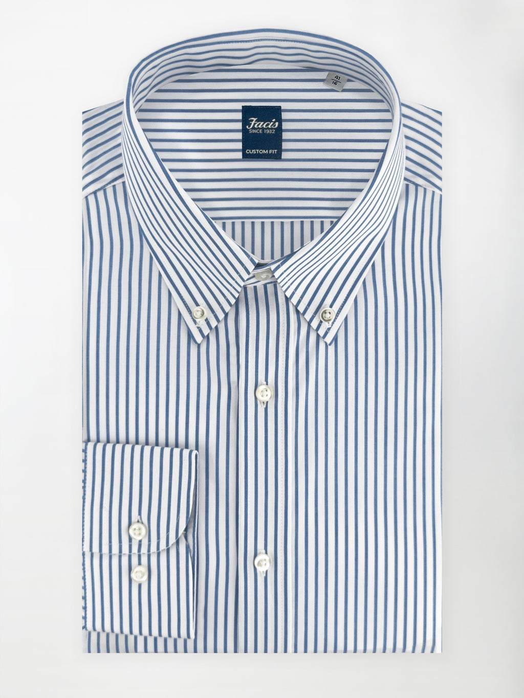 Camicia collo button-down a righe alternate azzurre e bianche - Custom Fit image 0