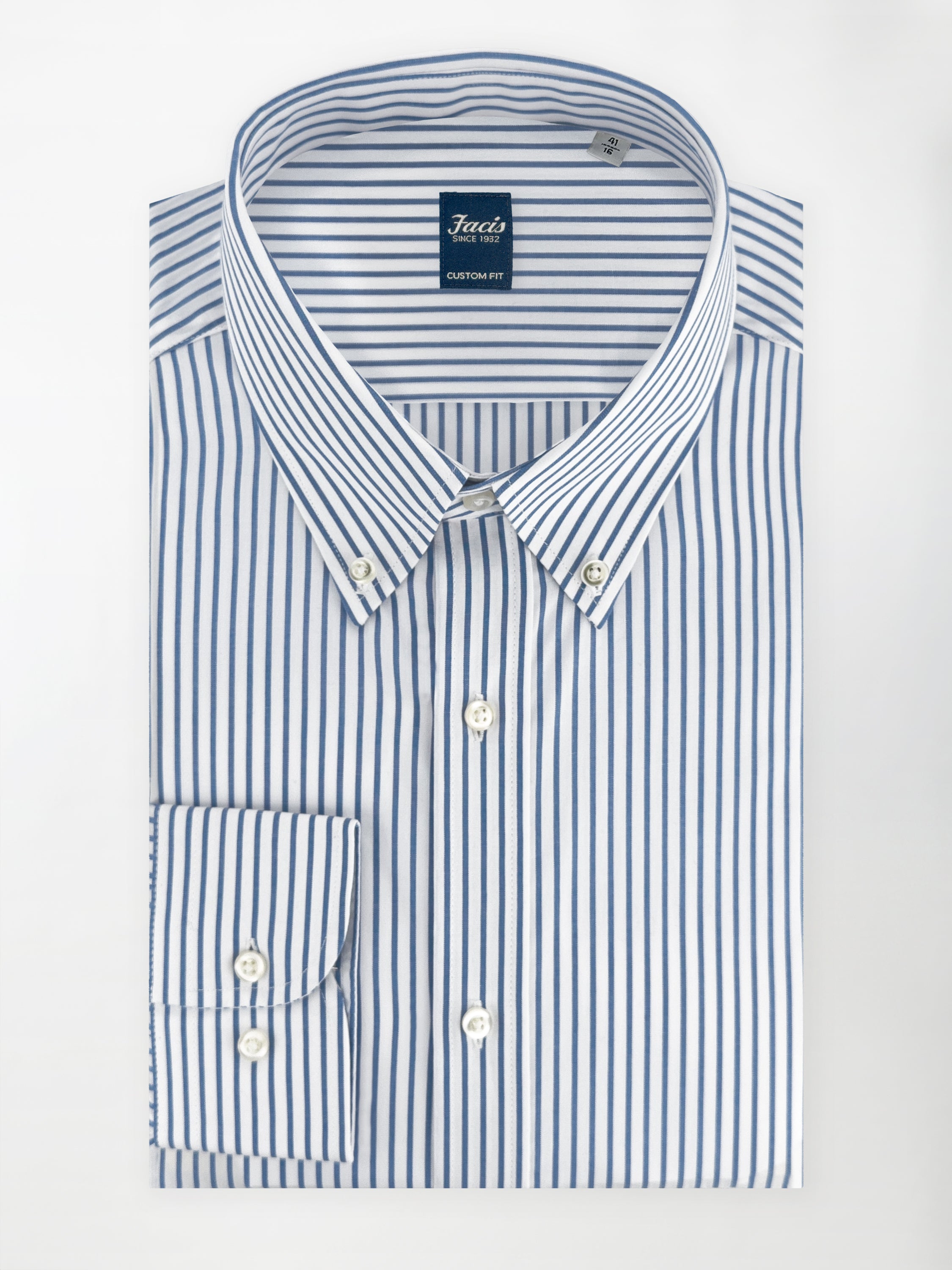 Camicia collo button-down a righe alternate azzurre e bianche - Custom Fit image 0