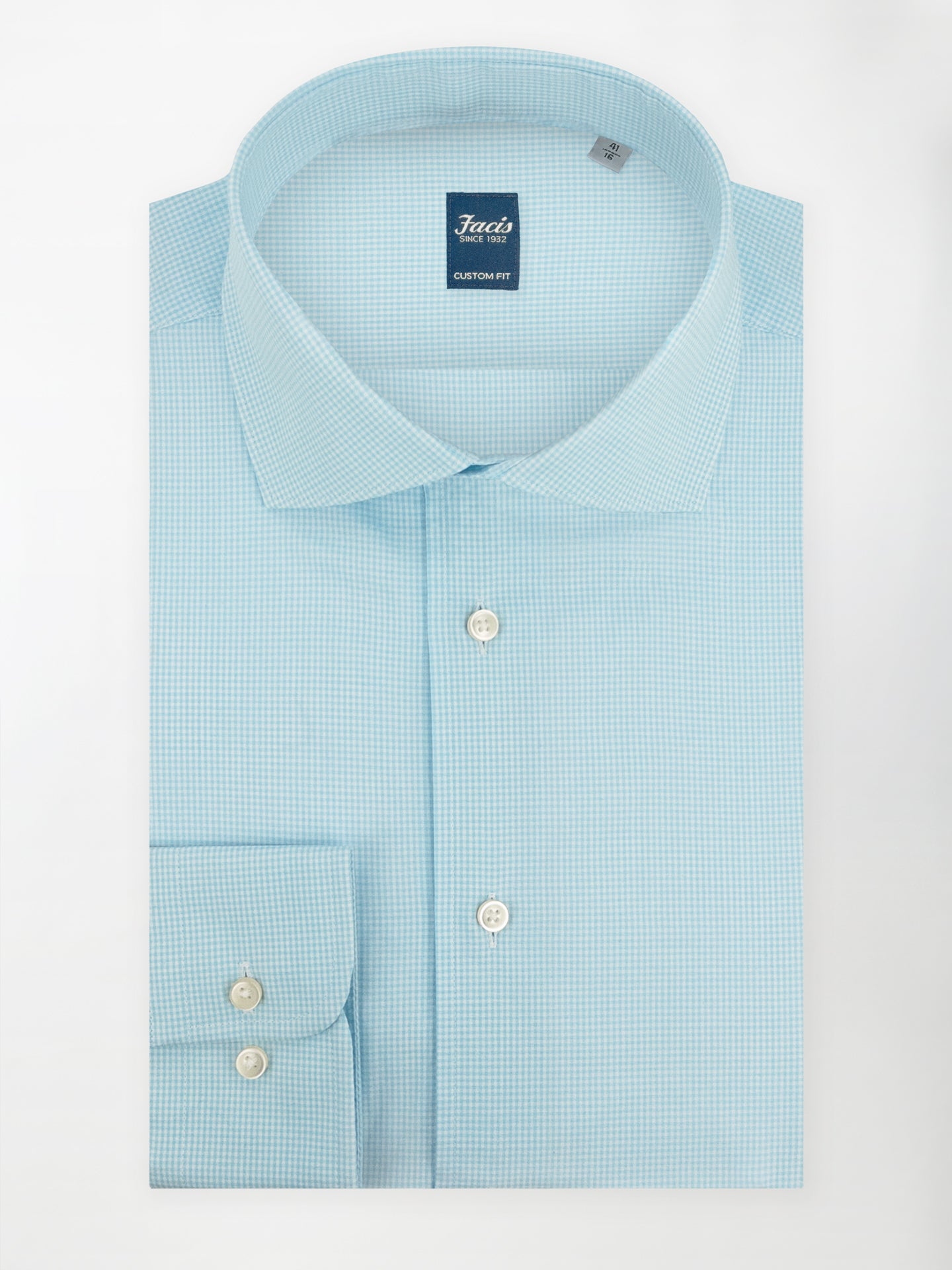 Camicia Collo Francese Vichy color Turchese - Custom Fit - Cotone Popeline image 0