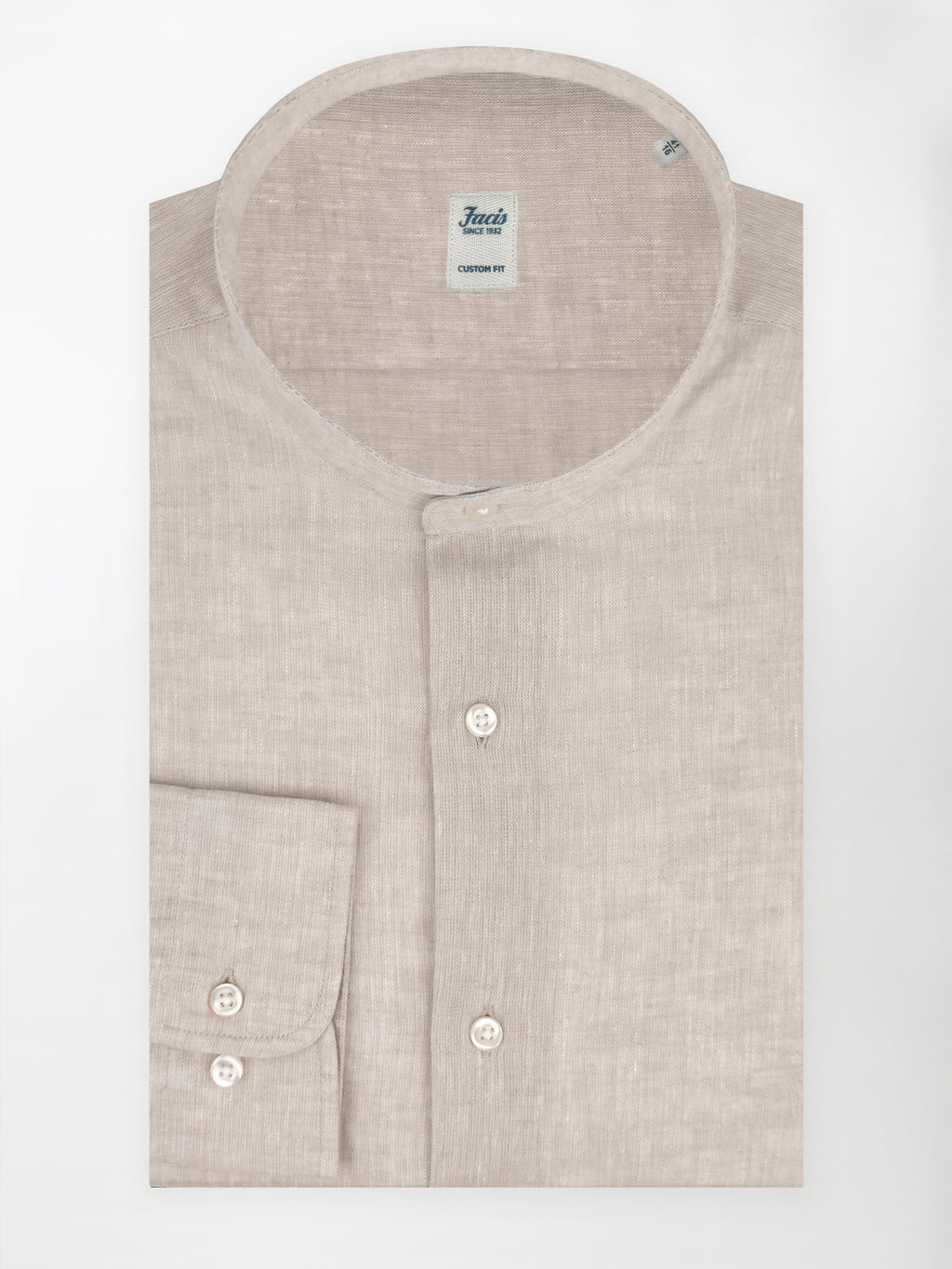Camicia in Lino e Cotone con Collo Coreano - Color Sabbia - Custom Fit image 0
